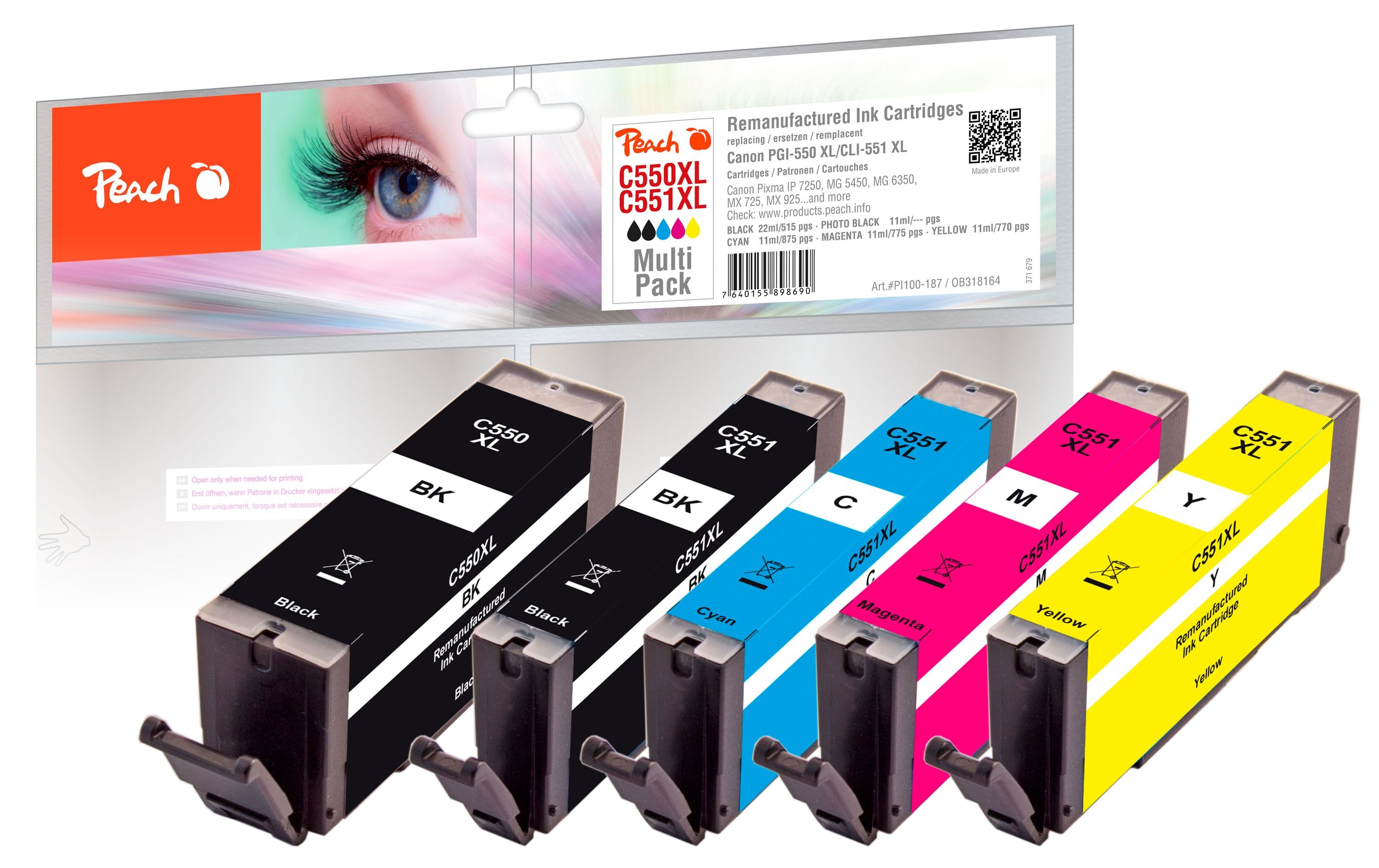 Peach Tinte Canon  PGI-550XL/CLI-551XL,Multi-Pack C, M, Y, BK