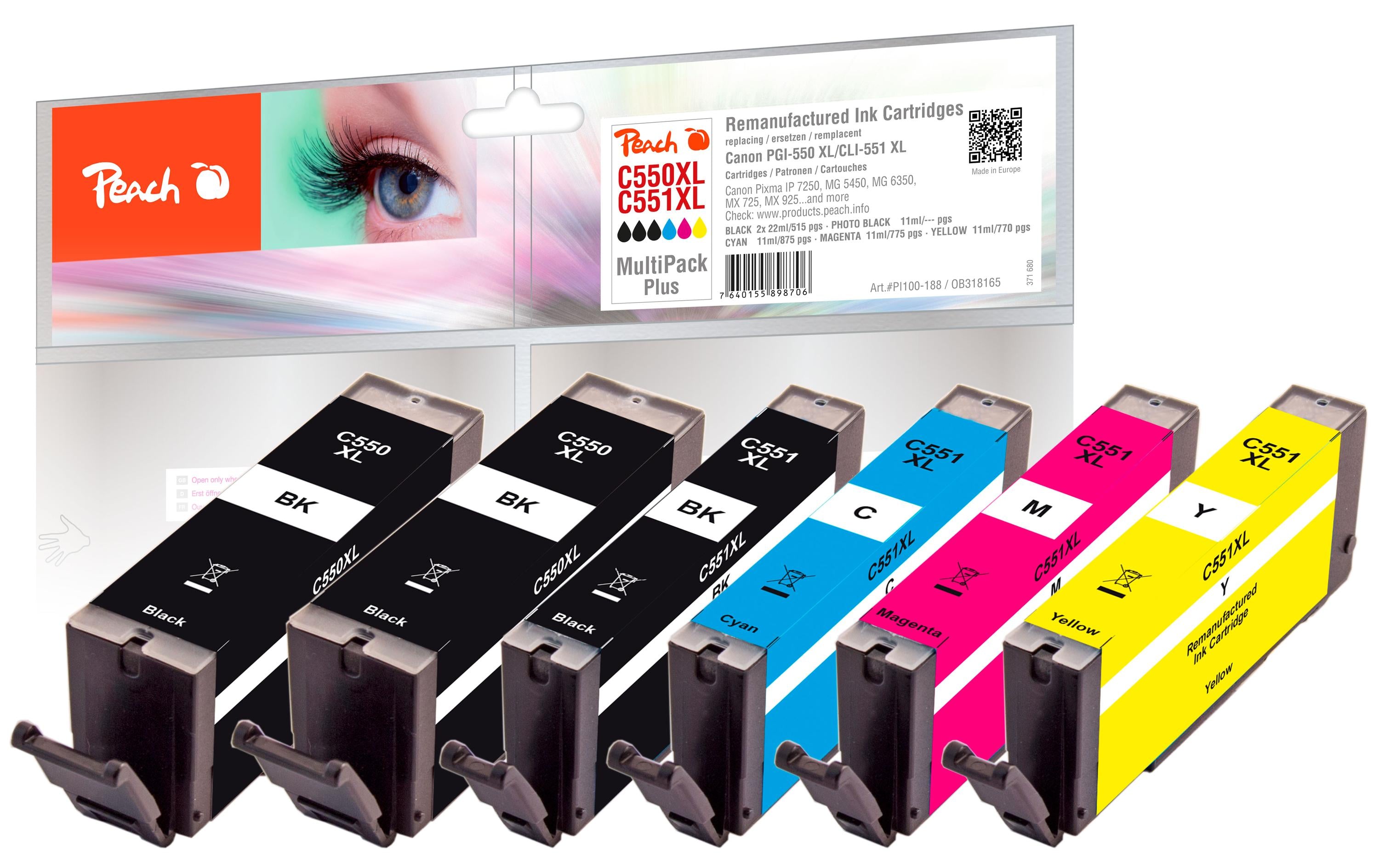 Peach Tinte Canon PGI-550XL/CLI-551XL,Multi-Plus C, M, Y, BK, PHBK