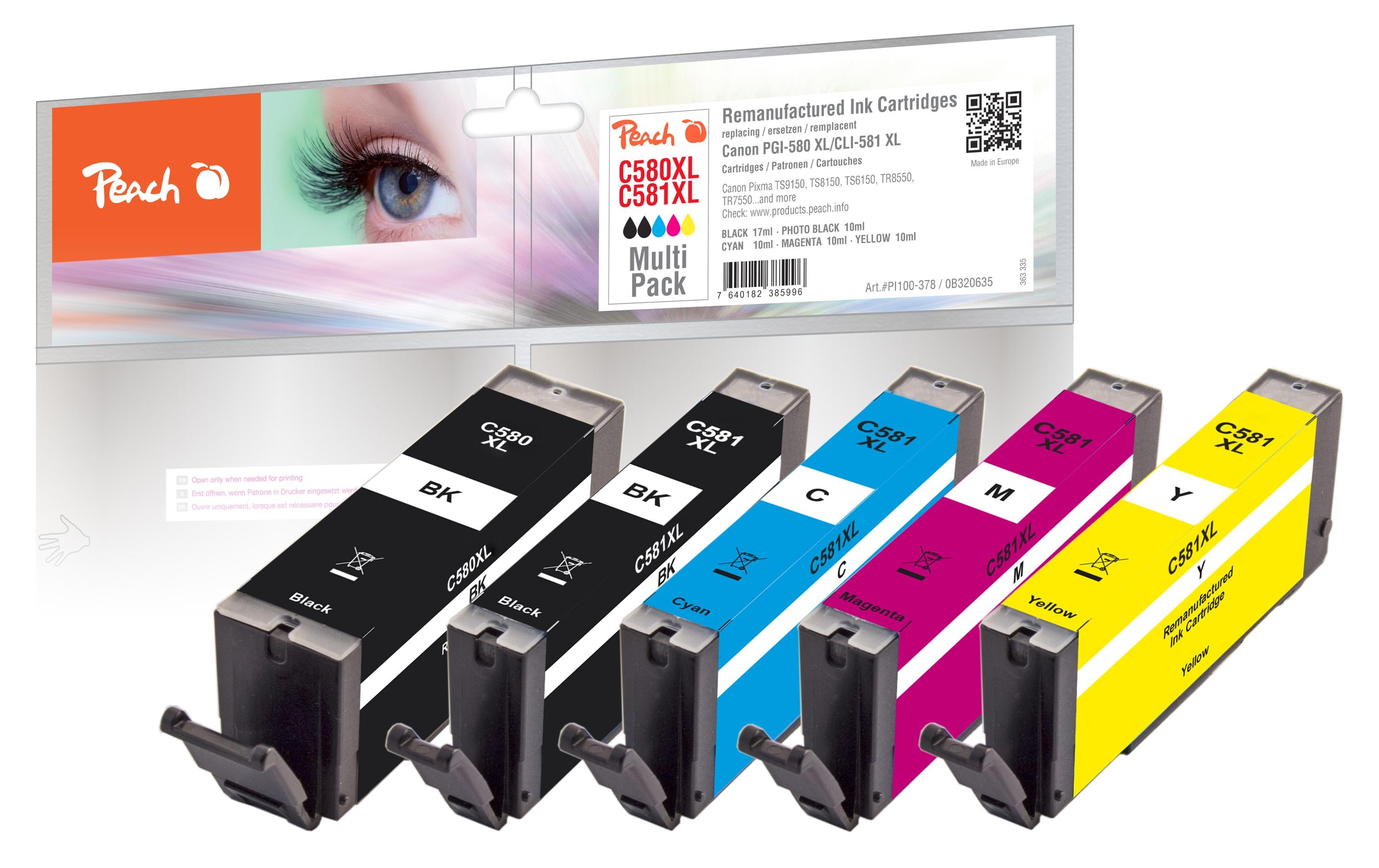Peach Tintenset Canon PGI-580XL / CLI-581XL BK, PBK, C, M, Y