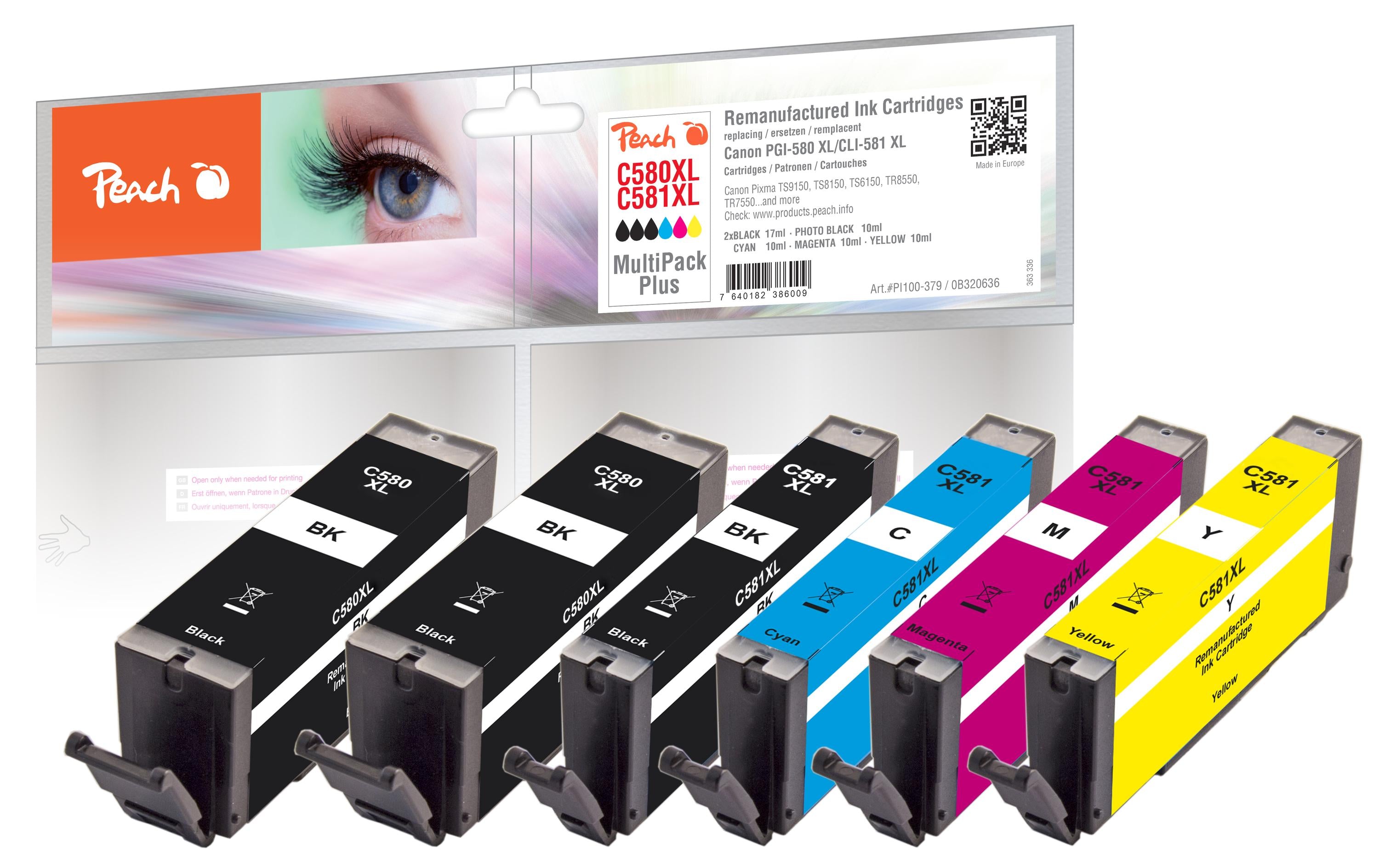 Peach Tintenset Canon PGI-580XL / CLI-581XL 2x BK, 1x PBK, C, M, Y