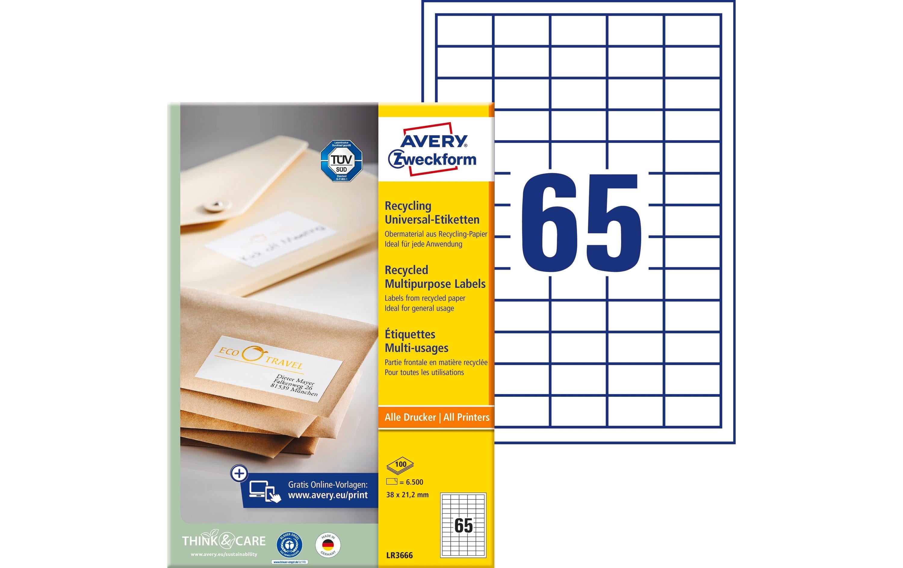 Avery Zweckform Universal-Etiketten LR3666 38 x 21.2 mm, 100 Blatt