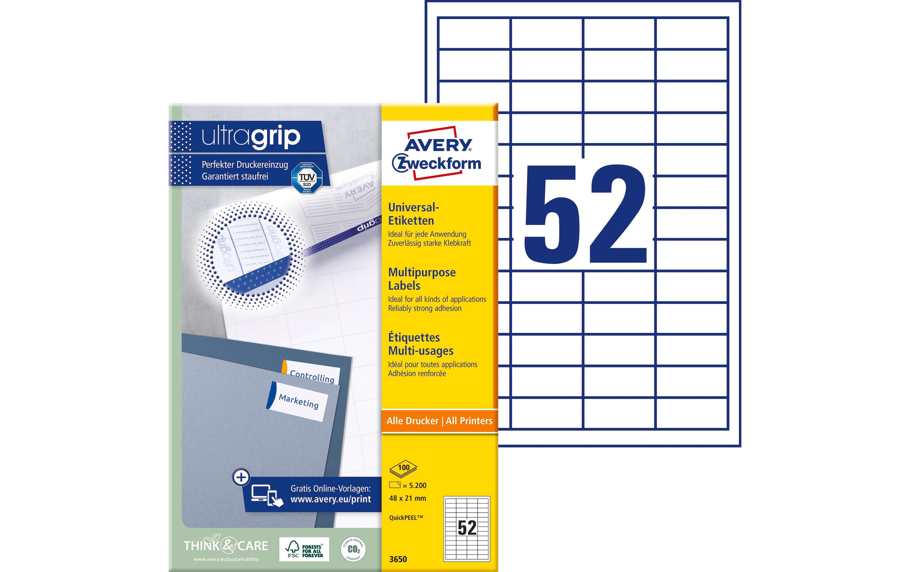Avery Zweckform Universal-Etiketten 3650 48 x 21 mm, 100 Blatt