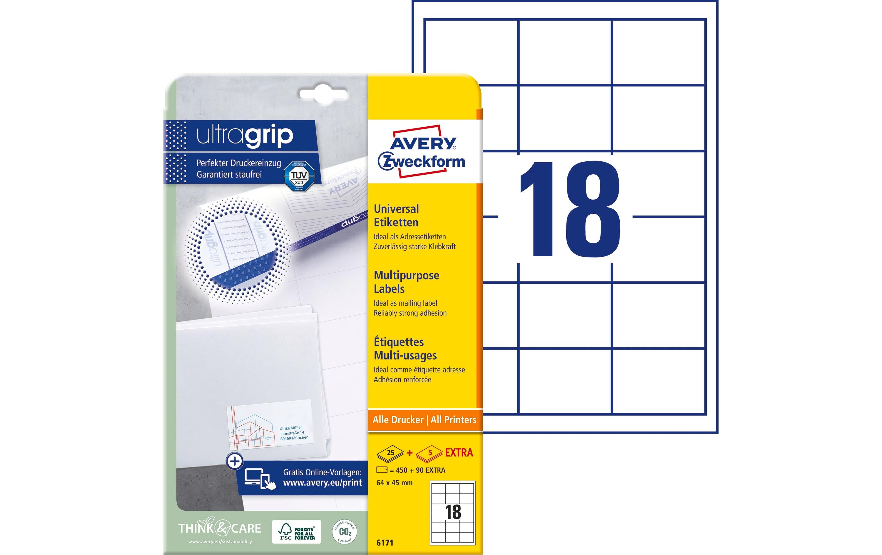 Avery Zweckform Universal-Etiketten 6171 64x45 mm, 30 Blatt