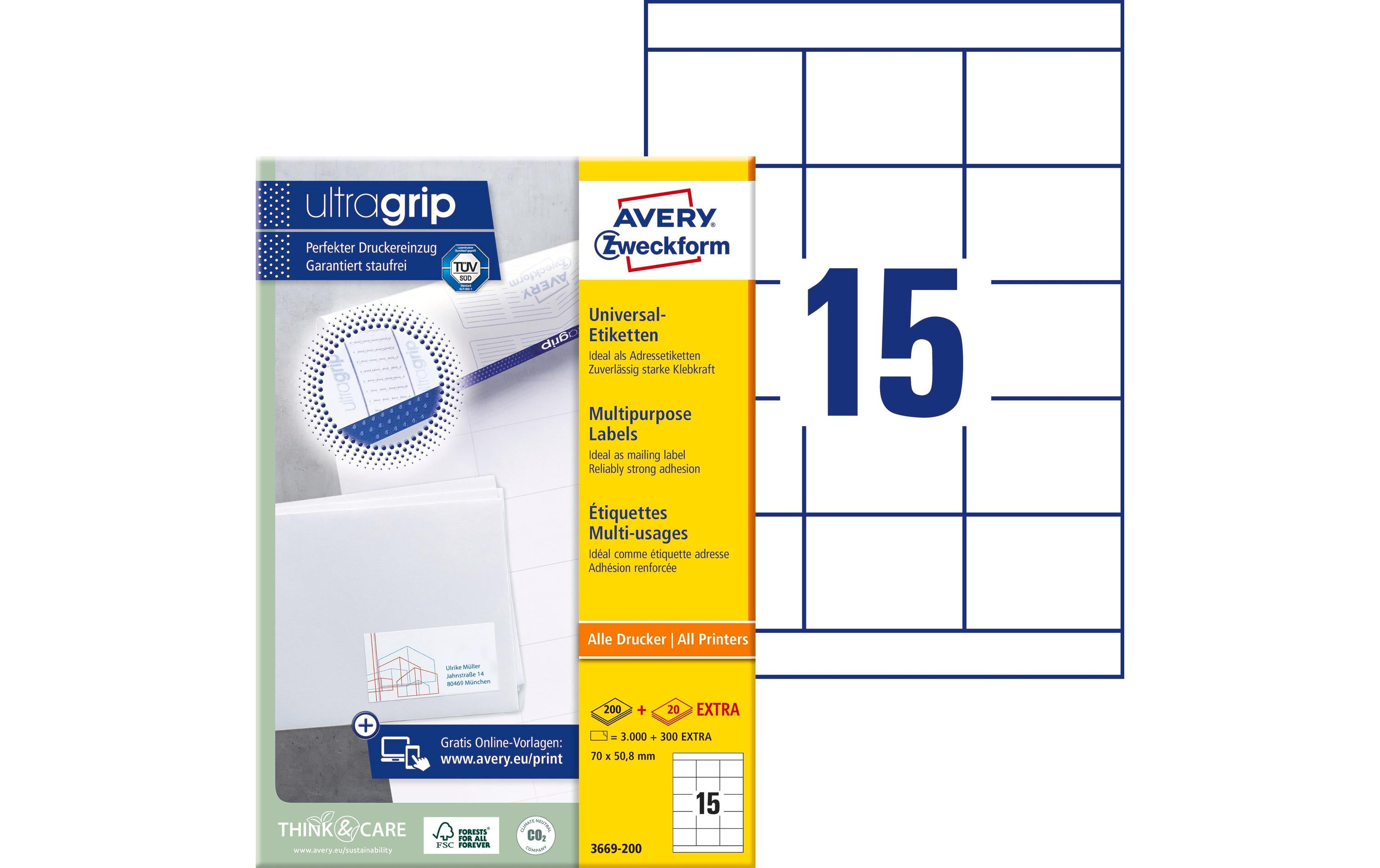 Avery Zweckform Universal-Etiketten 3669 70 x 50.8 mm, 220 Blatt