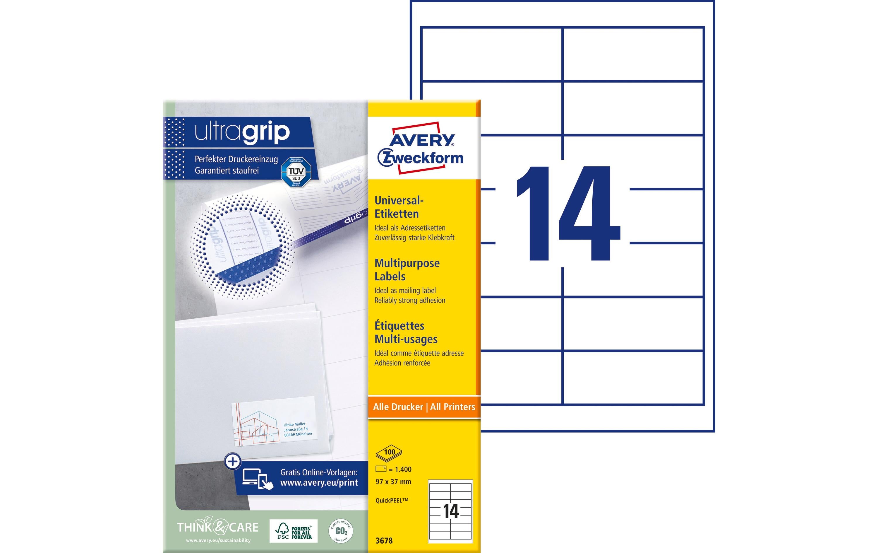 Avery Zweckform Universal-Etiketten 3678 97 x 37 mm, 30 Blatt