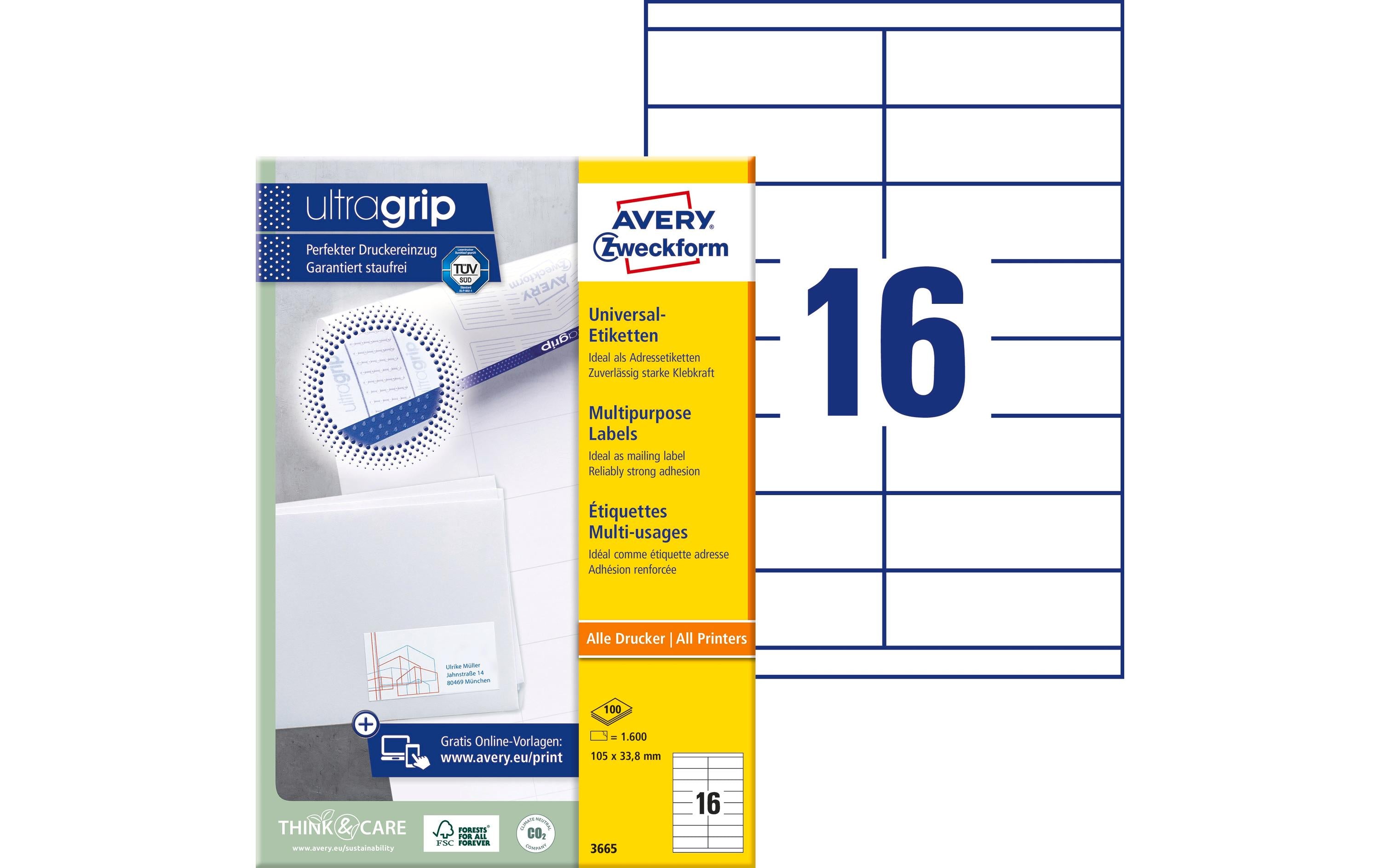 Avery Zweckform Universal-Etiketten 3665 105 x 33.8 mm, 100 Blatt