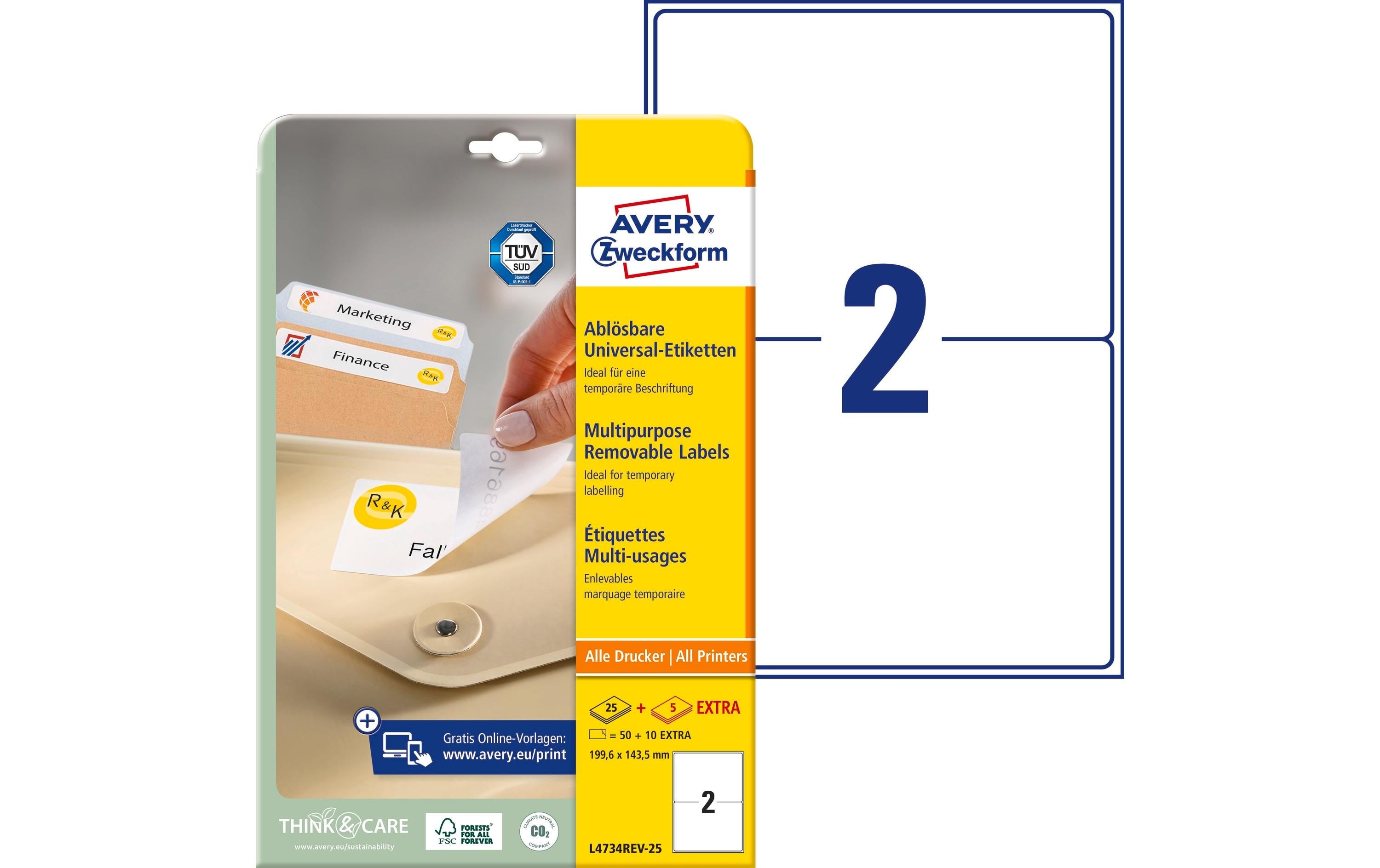 Avery Zweckform Universal-Etiketten Stick + Lift 199.6 x 143.5 mm, 30 Blatt