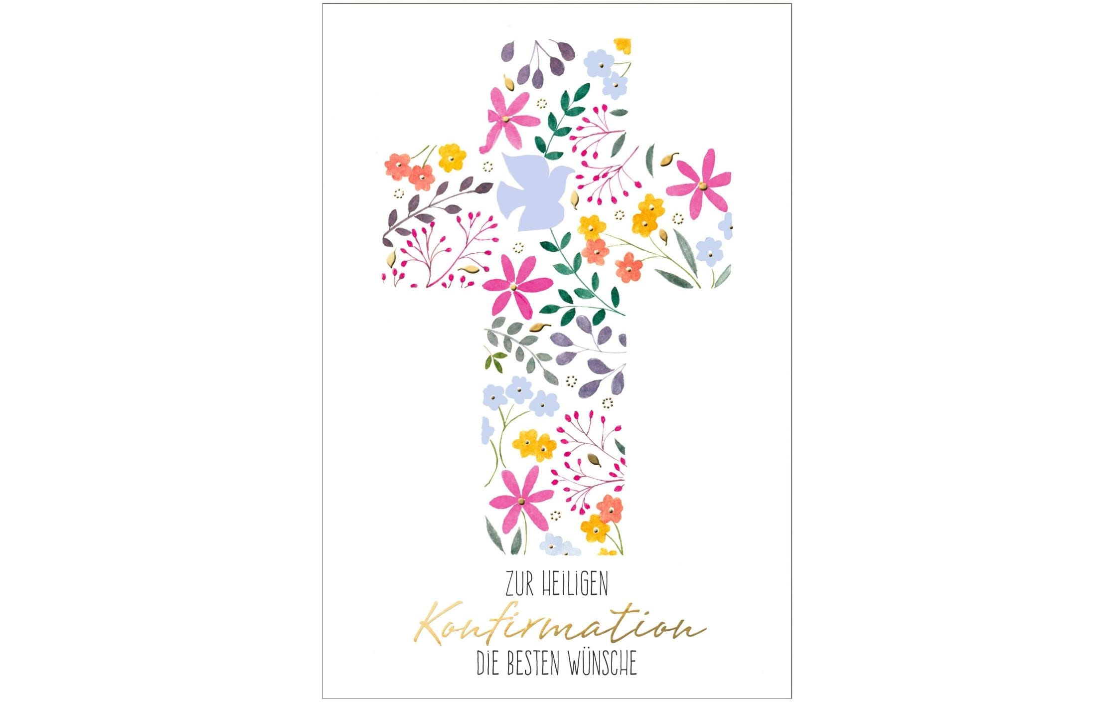 Susy Card Glückwunschkarte Konfirmation 11.5 x 17 cm, Blütenkreuz