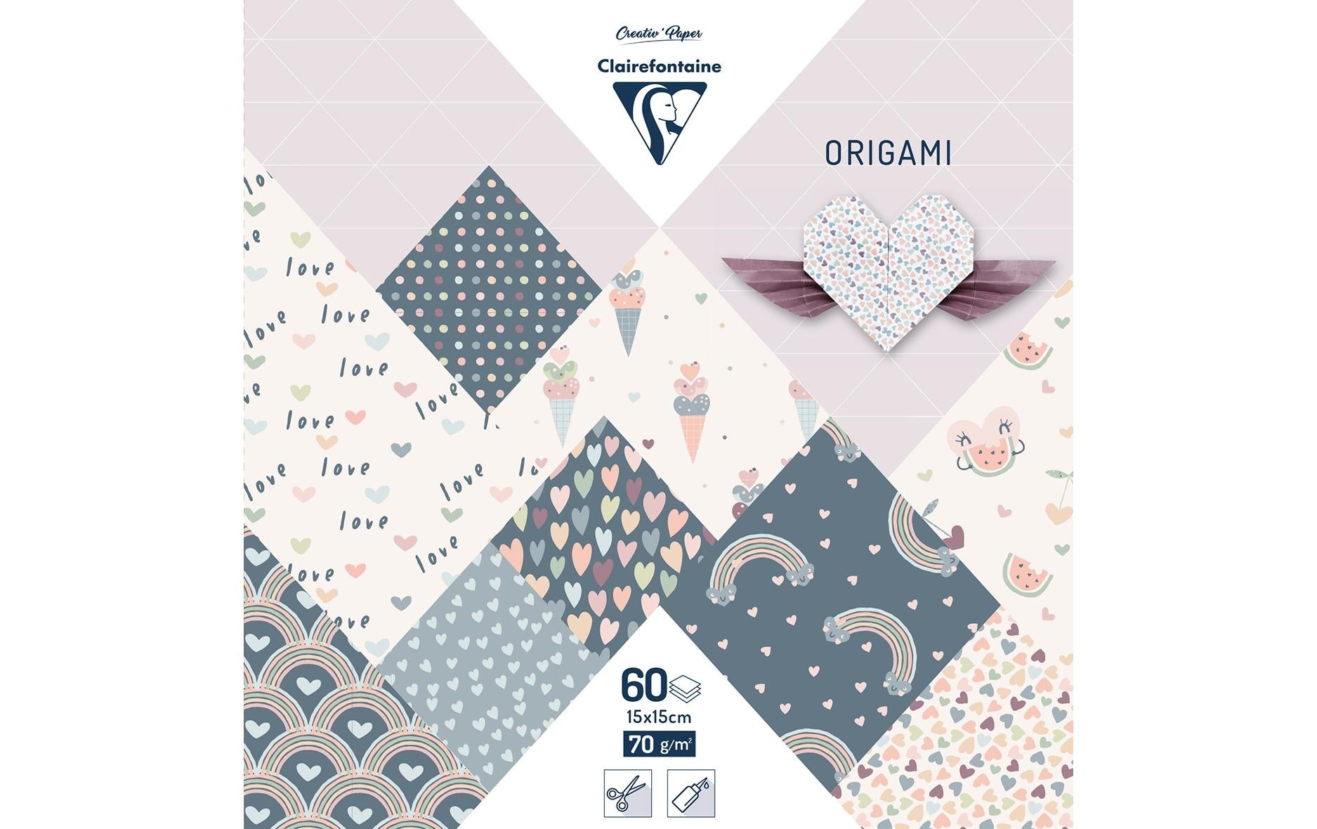 Clairefontaine Faltblätter Origami Little Love 70 g/m², 60 Blatt