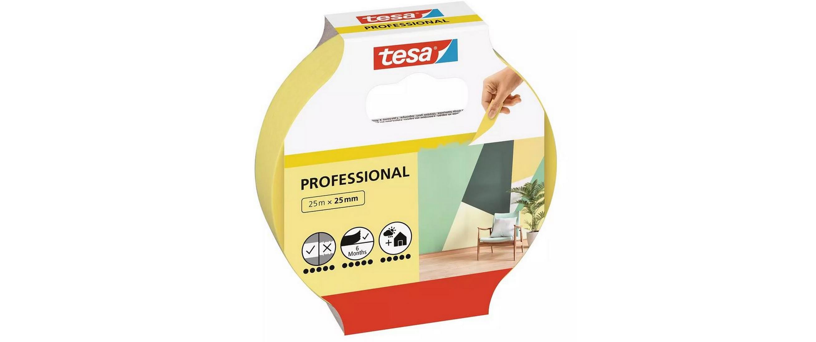 tesa Malerband -Set Professional, 25 mm x 25 m, 3 Rollen, Gelb