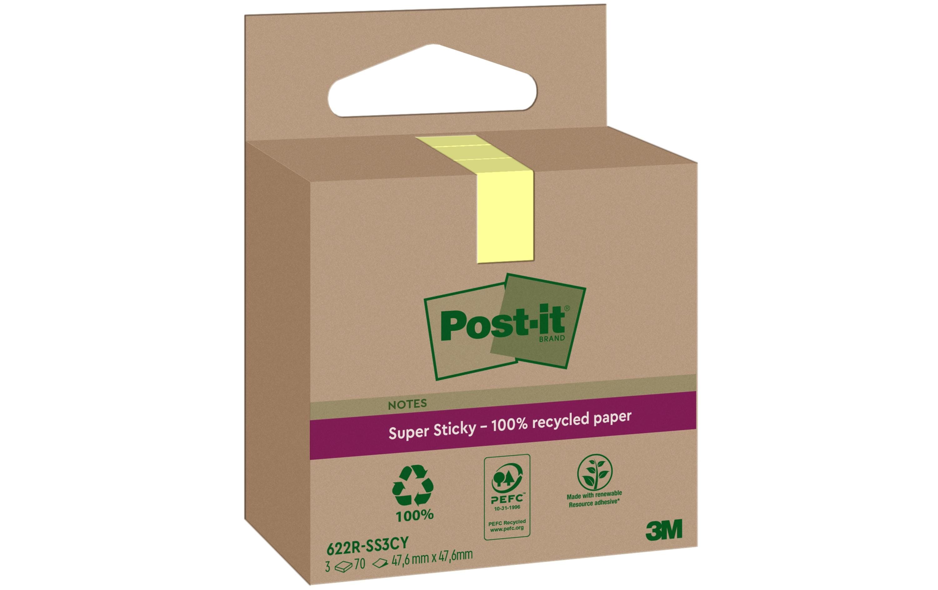 Post-it Notizzettel Super Sticky Recycling, Gelb, 3 Blöcke