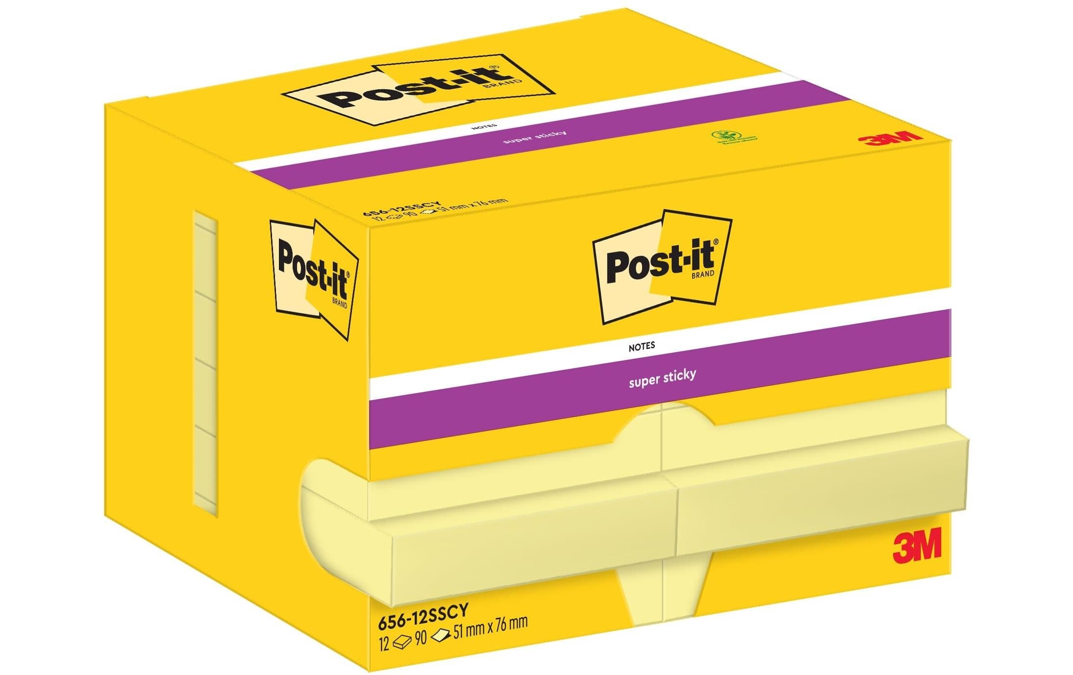 Post-it Notizzettel Super Sticky 76 x 51 mm, Gelb, 12 Blöcke