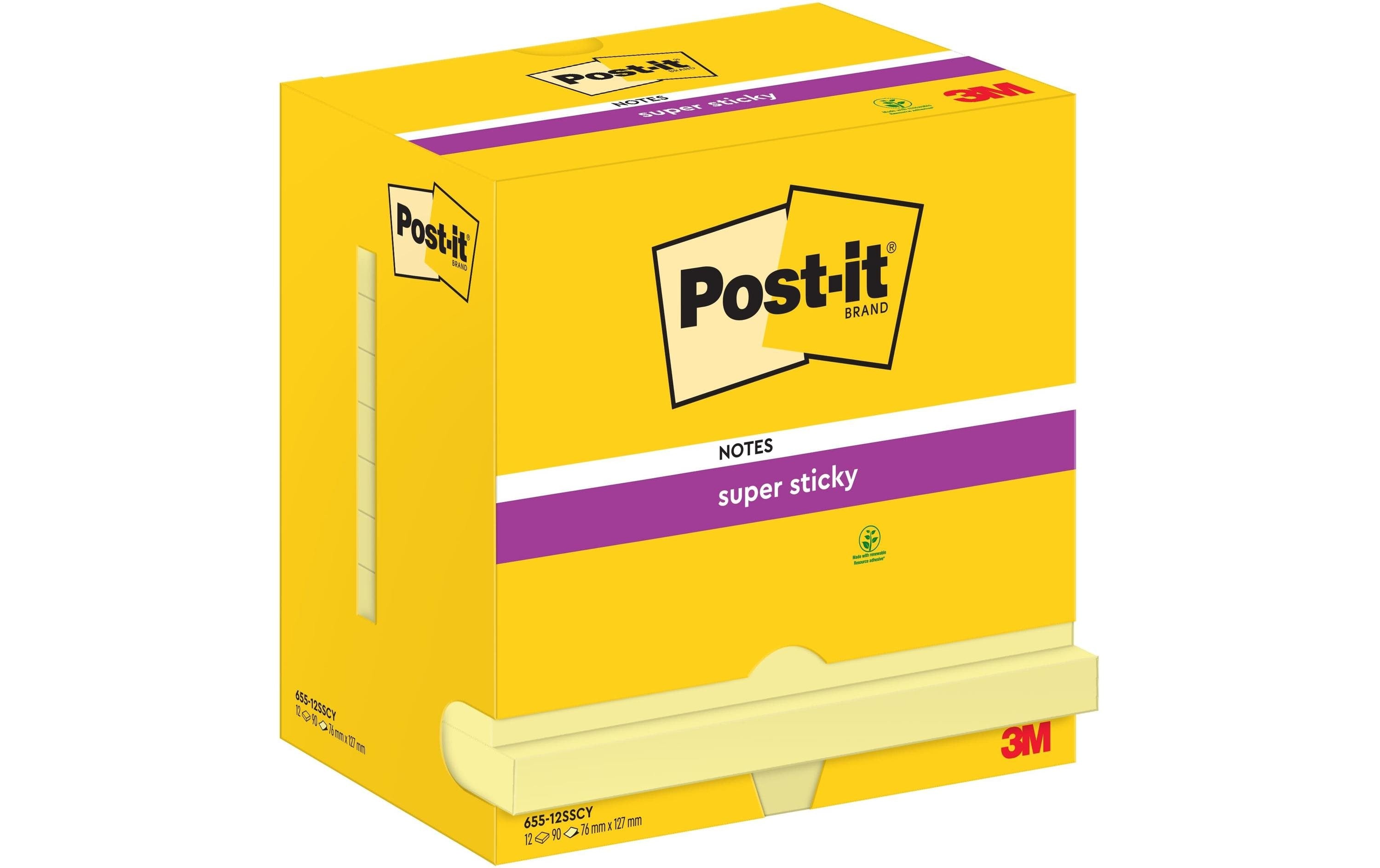 Post-it Notizzettel Super Sticky 76 x 127 mm, Gelb, 12 Blöcke