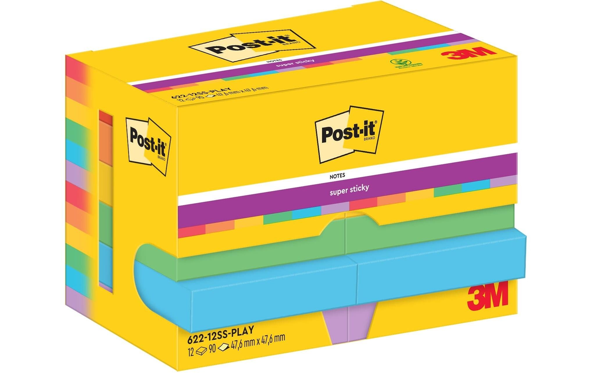 Post-it Notizzettel Super Sticky 47 x 47 mm, Playful, 12 Blöcke