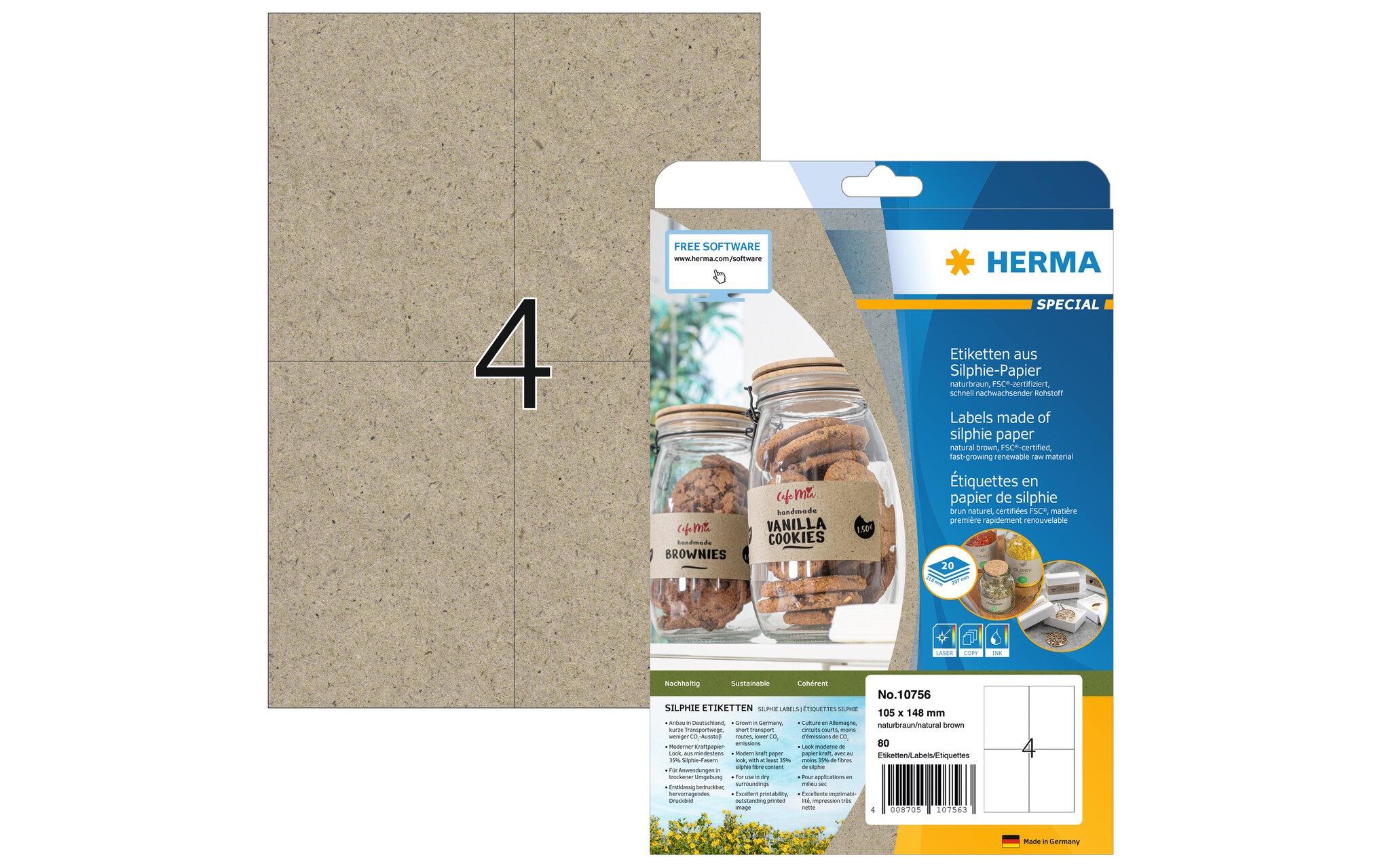 HERMA Universal-Etiketten 105 x 148 mm, 20 Blatt, Braun