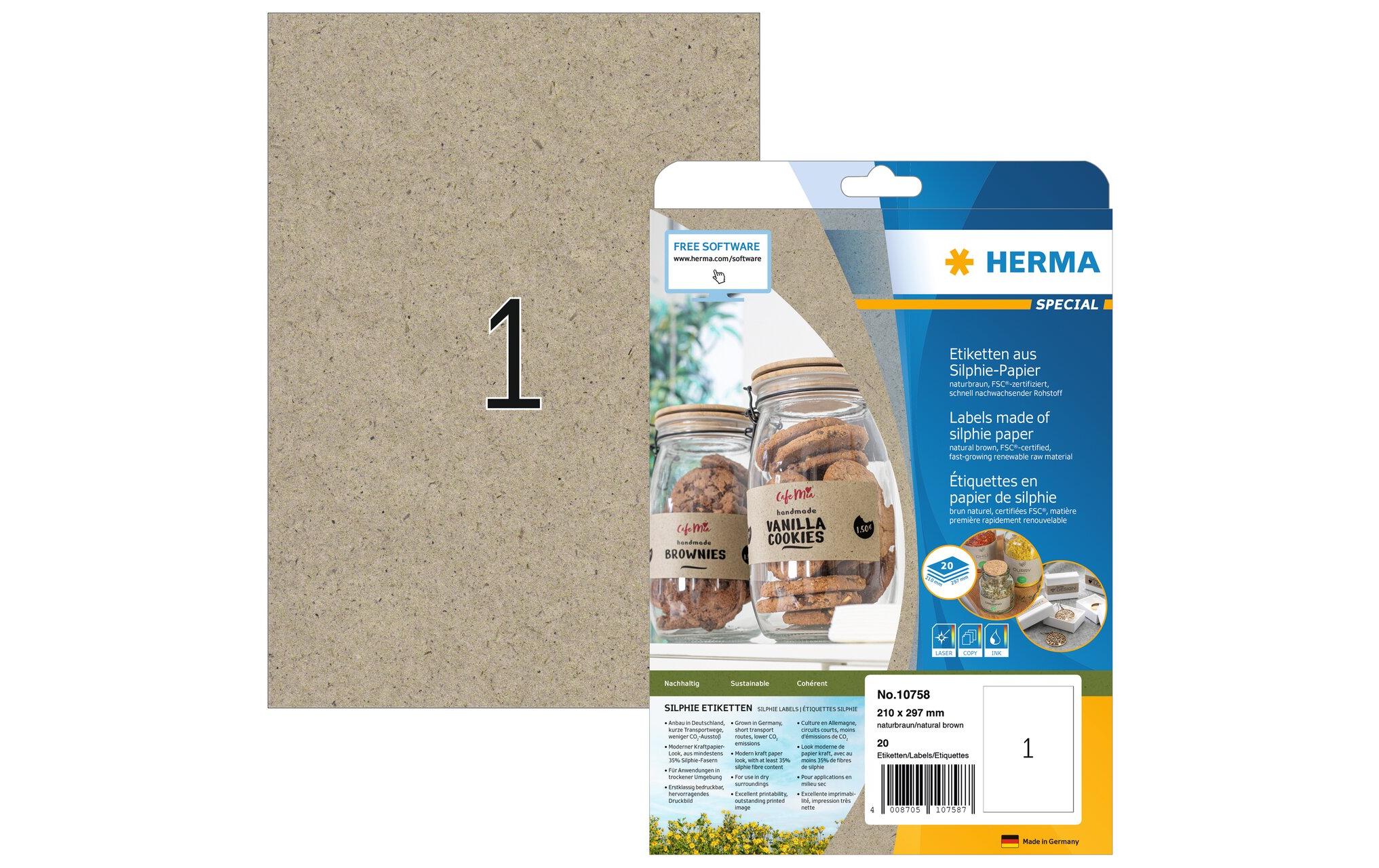 HERMA Universal-Etiketten 210 x 297 mm, 20 Blatt, Braun