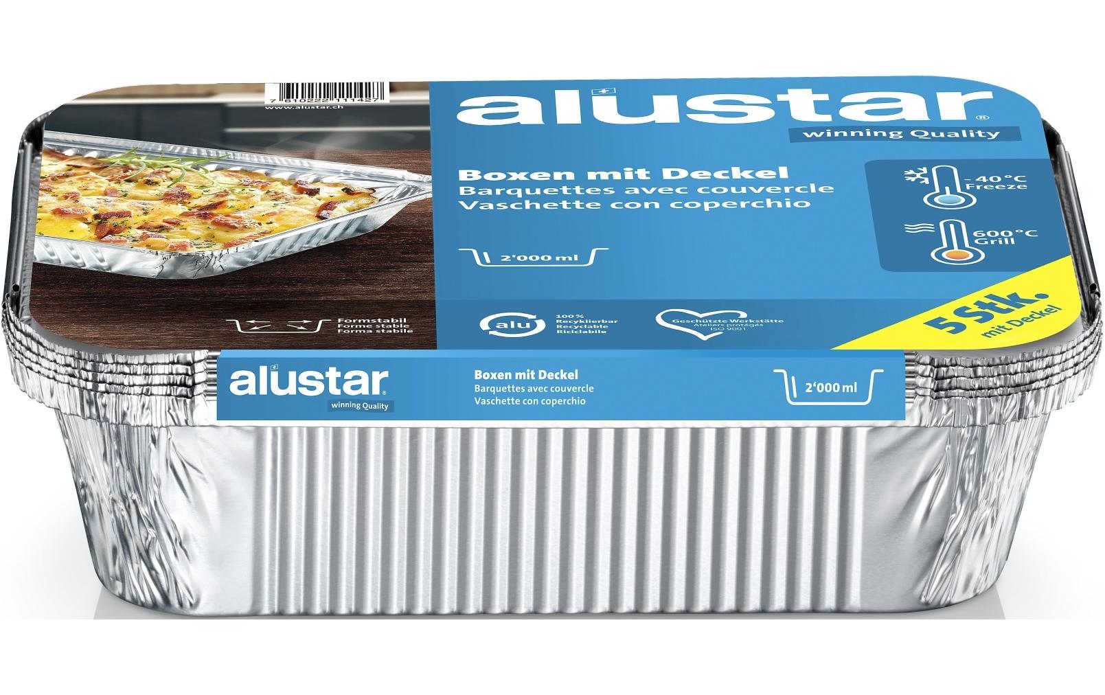 Alustar Grillschale mit Deckel 26 x 19 x 5.6 cm, 5 Stück