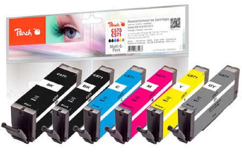 Peach Tintenset Canon 570/571L, Multi-6-Pack BK/PBK/C/M/Y/G