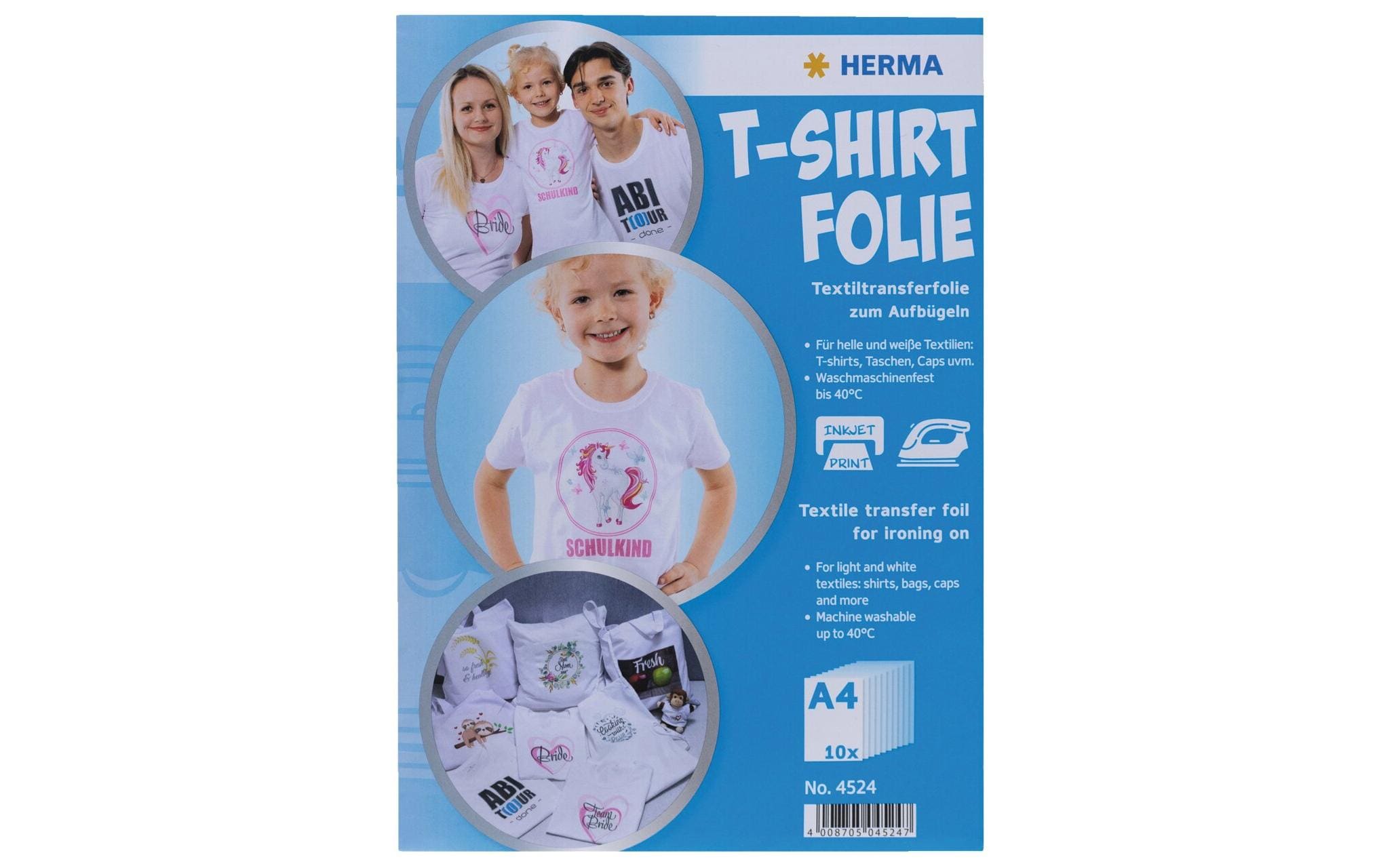 HERMA Aufbügelfolie A4, 20 Stück, Weiss
