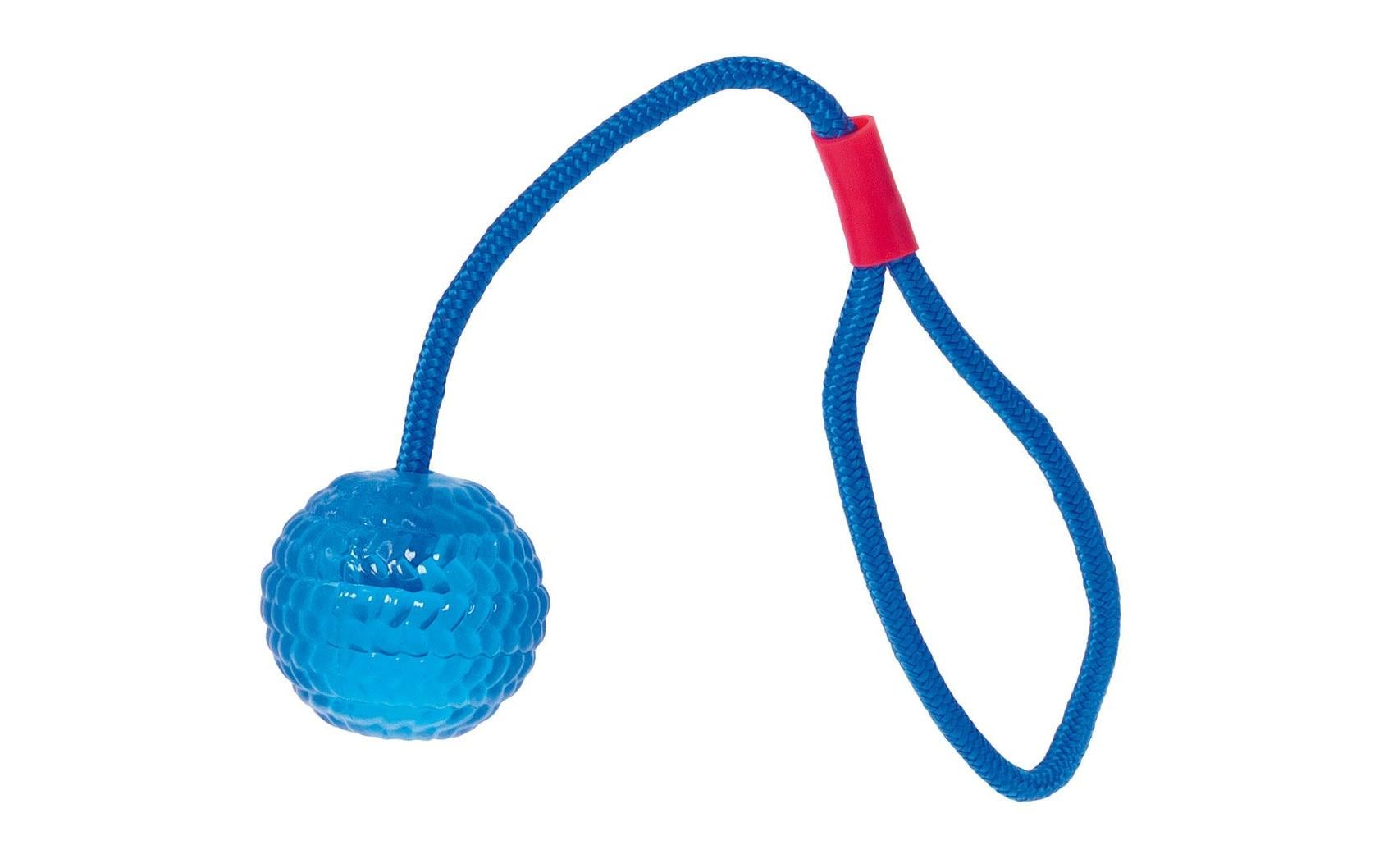 SwissPet Hunde-Spielzeug Ball mit Wurfseil, Ø 7 cm, Hellblau