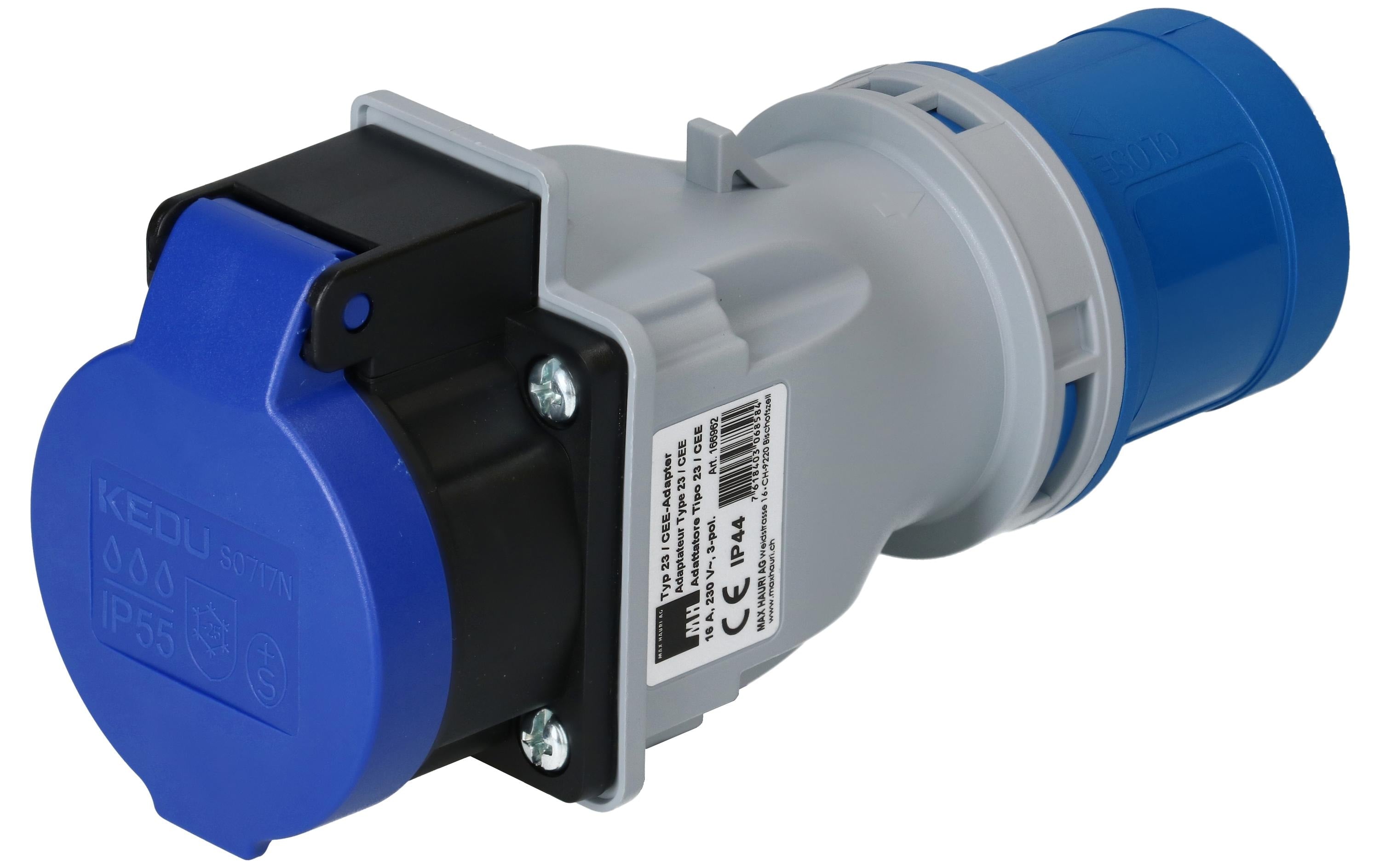 maxCAMP Adapterstecker CEE16/3 - T23, Blau/Grau