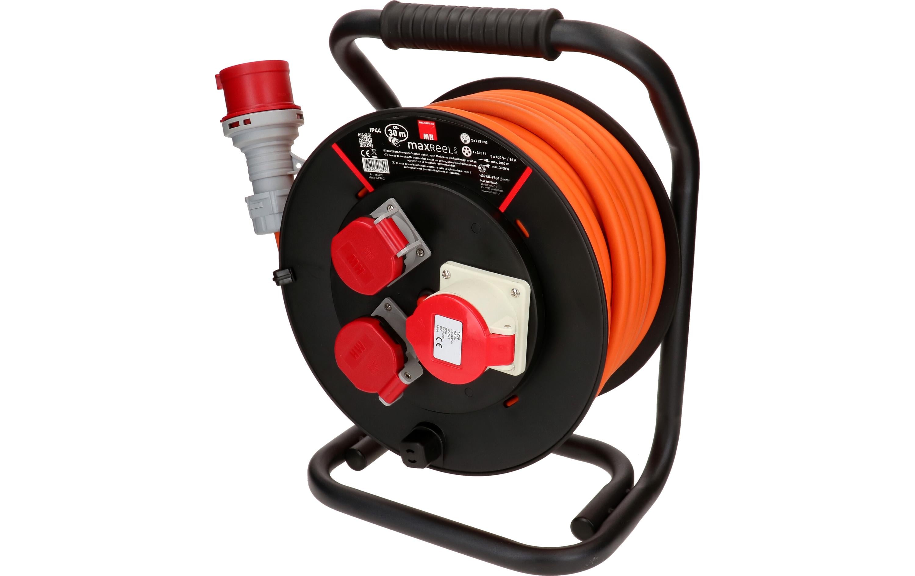Max Hauri Kabelrolle 30 m, 2x T25, 1x CEE16/5, Schwarz