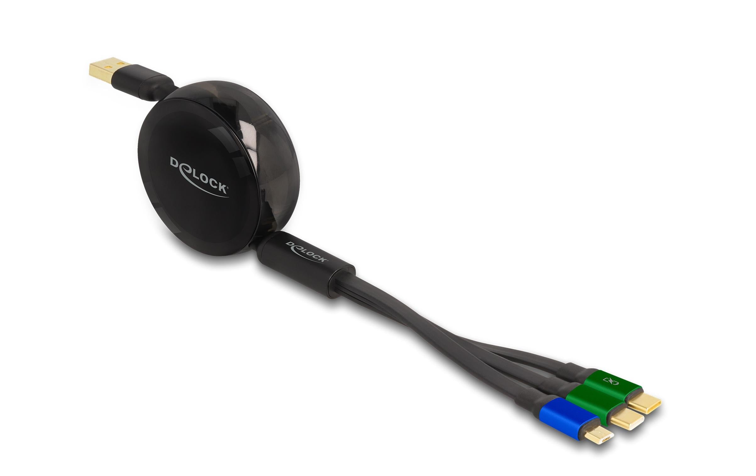 Delock USB 2.0-Kabel USB A – Micro-USB B/2x USB C 1.13 m, Schwarz