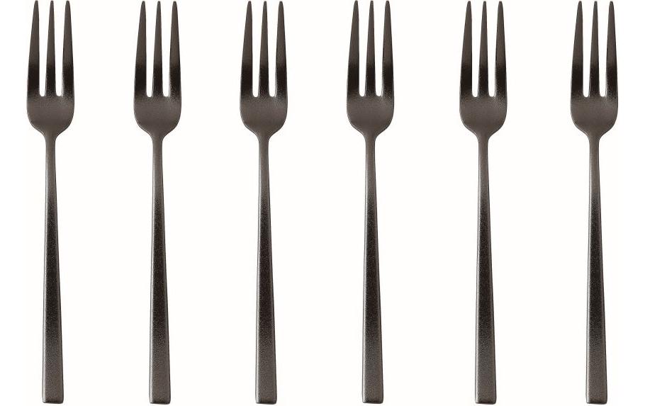 Sambonet Kuchengabel Rock 6 Stück, Schwarz glanz/Metall/Silber