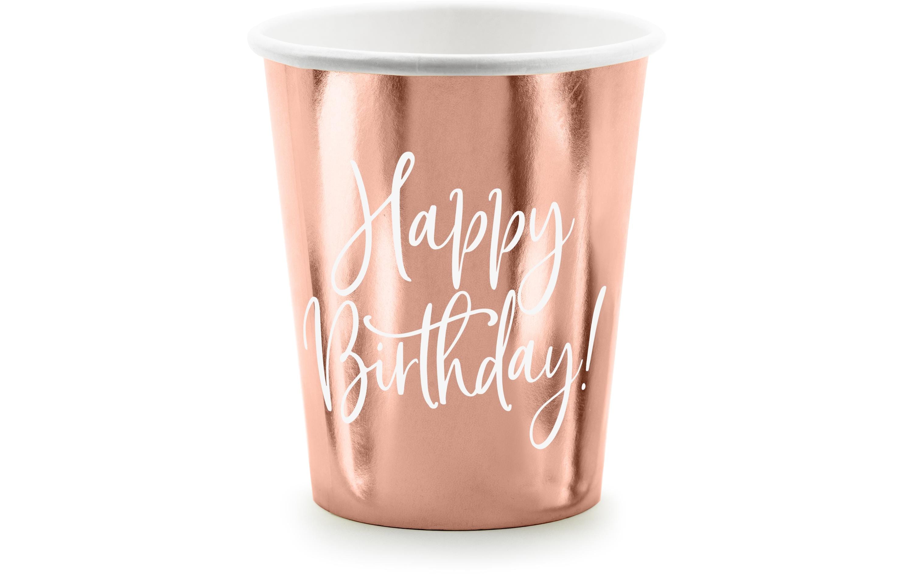 Partydeco Einwegbecher Happy Birthday 260 ml, 6 Stück, Rosegold