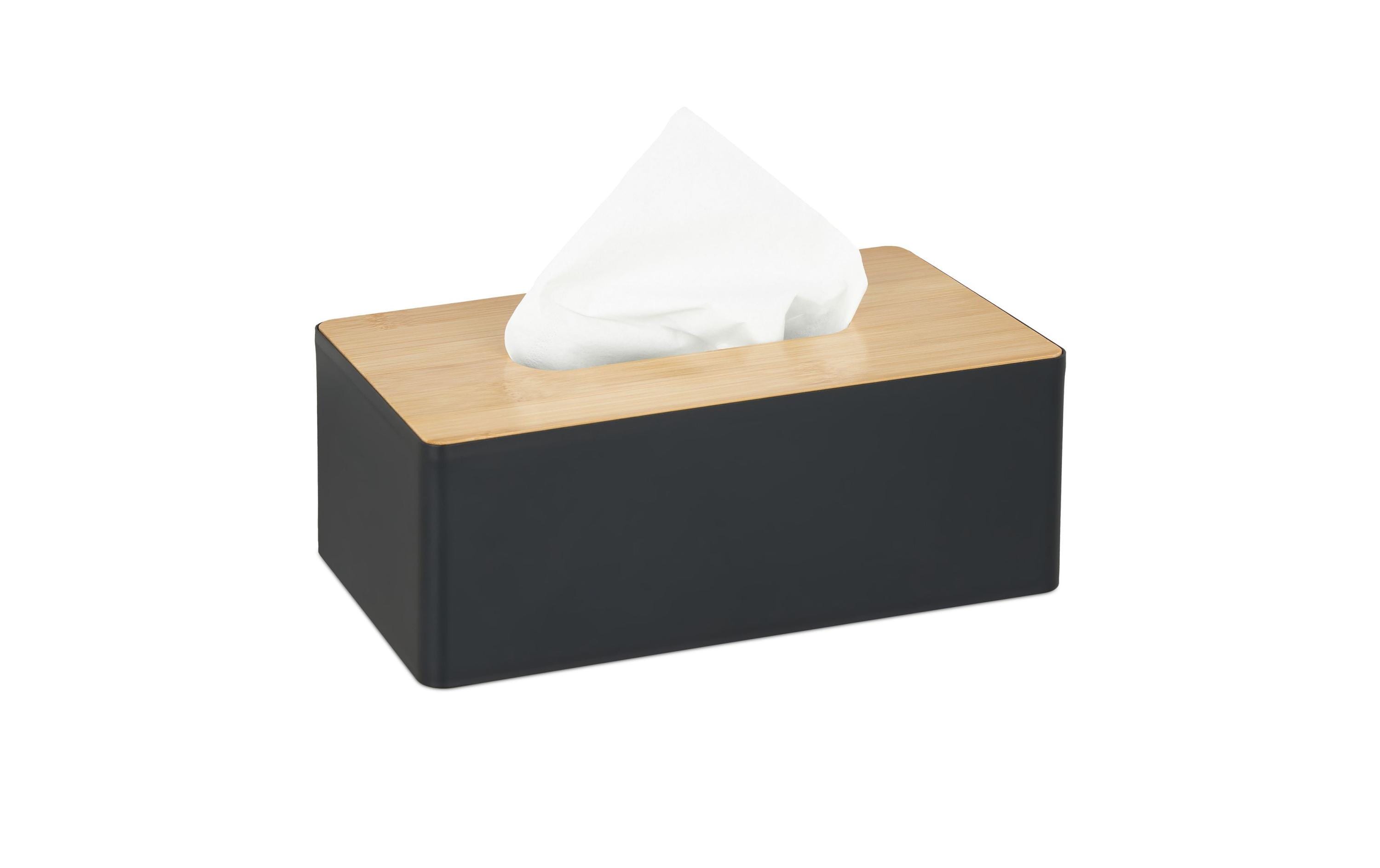 relaxdays Kosmetiktuchbox mit Bambusdeckel Nature/Schwarz
