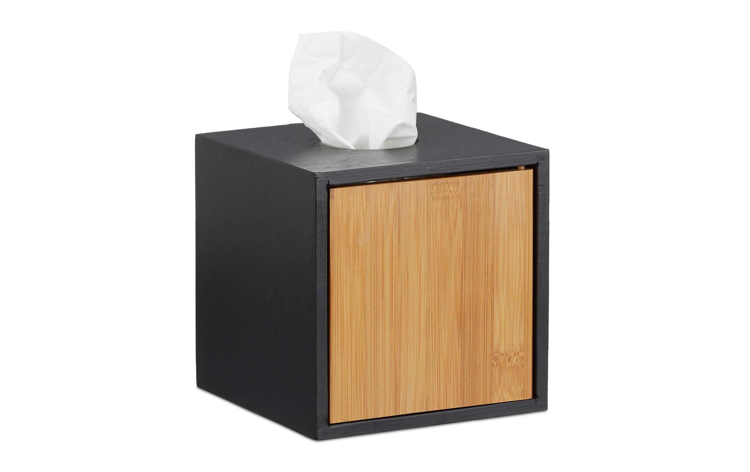 relaxdays Kosmetiktuchbox Quadratisch Nature/Schwarz