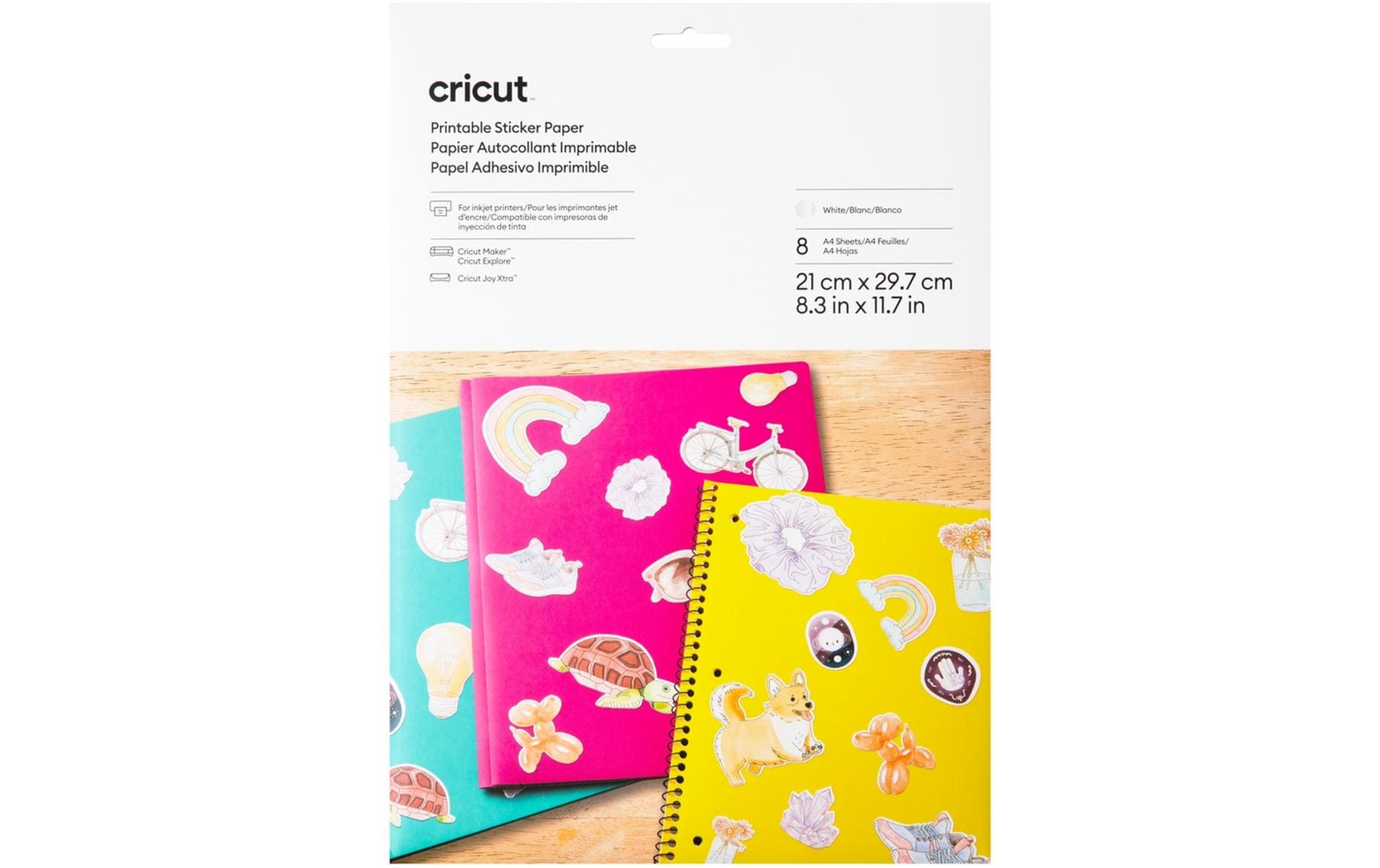 Cricut Stickerpapier Joy Xtra bedruckbar A4, 8 Stück, Weiss