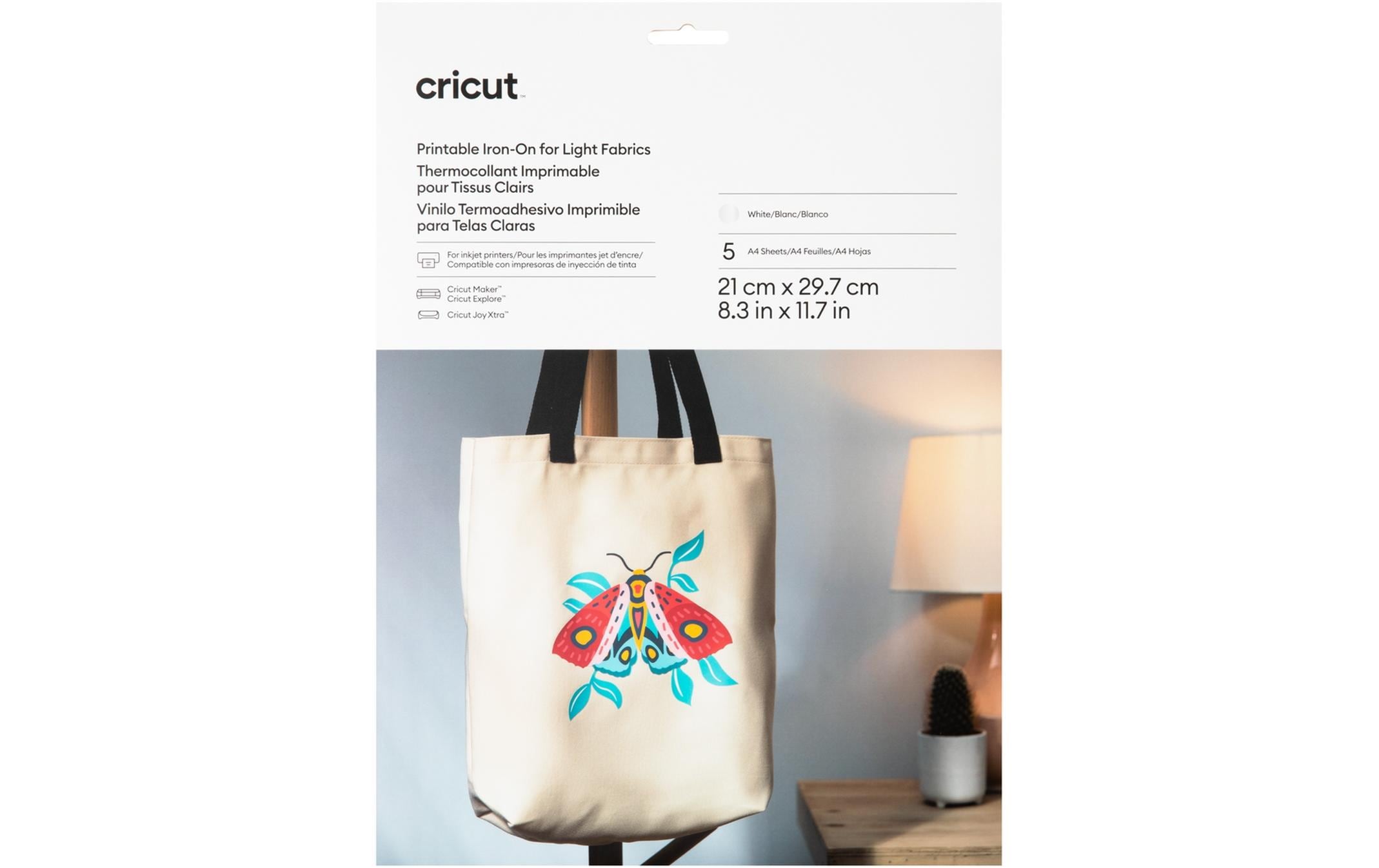Cricut Aufbügelfolie Joy Xtra bedruckbar A4, 5 Bögen, Weiss