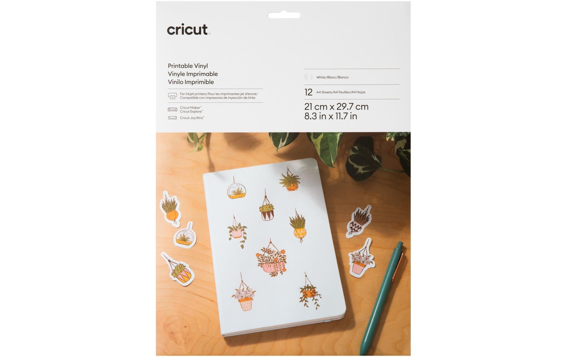 Cricut Vinylfolie Joy Xtra bedruckbar A4, 12 Stück, Weiss