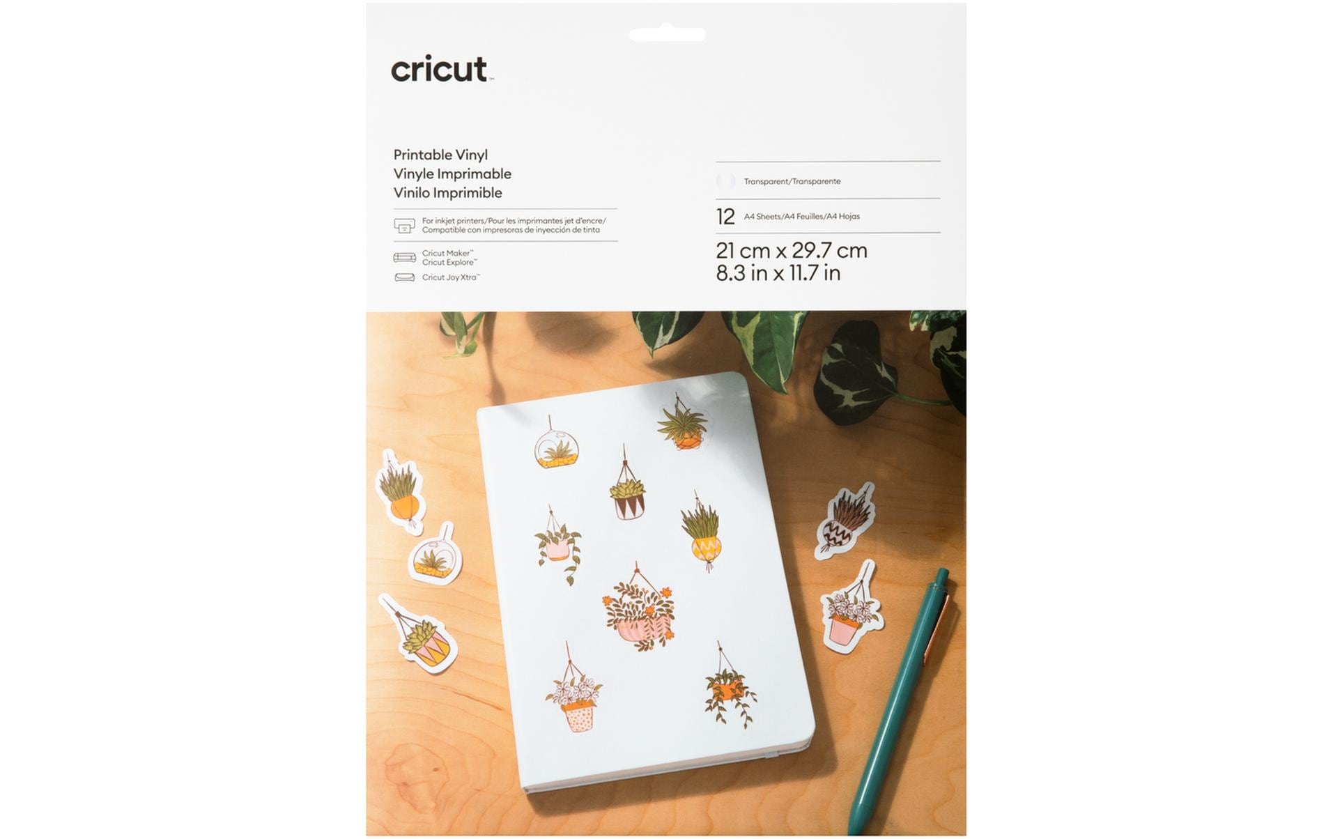 Cricut Vinylfolie Joy Xtra bedruckbar A4, 12 Stück, Transparent