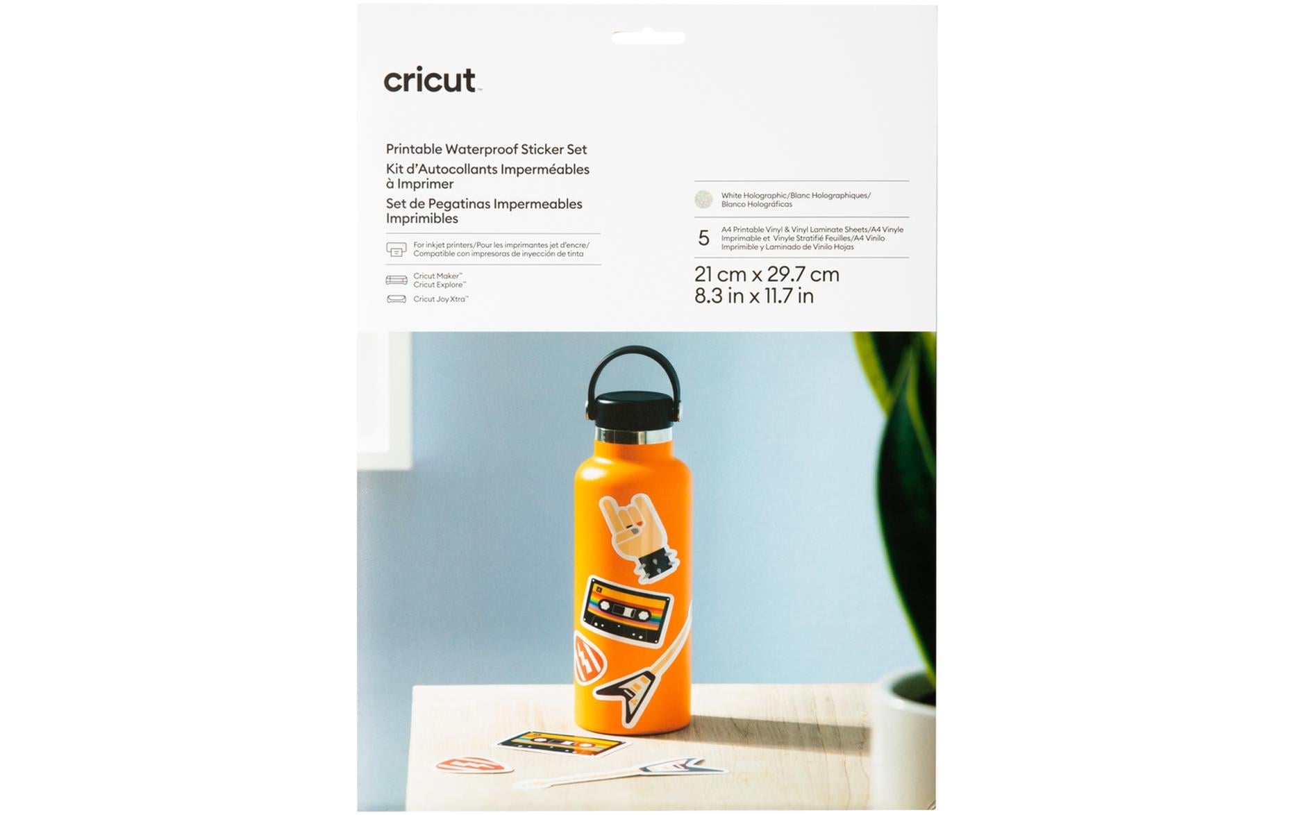Cricut Stickerpapier Joy Xtra A4, 5 Bogen, Weiss Holo