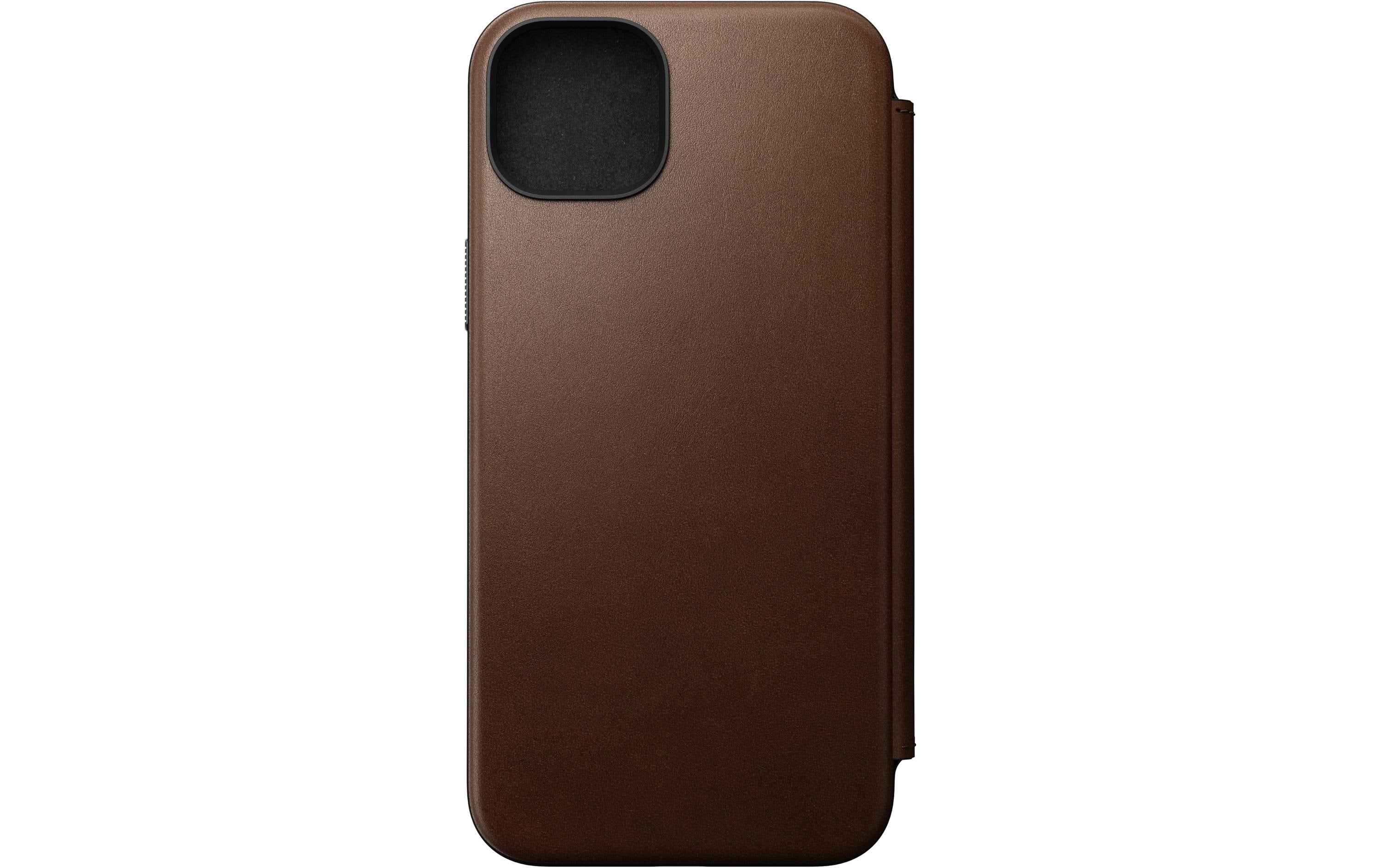 Nomad Book Cover Modern Leather Folio iPhone 15 Plus Braun