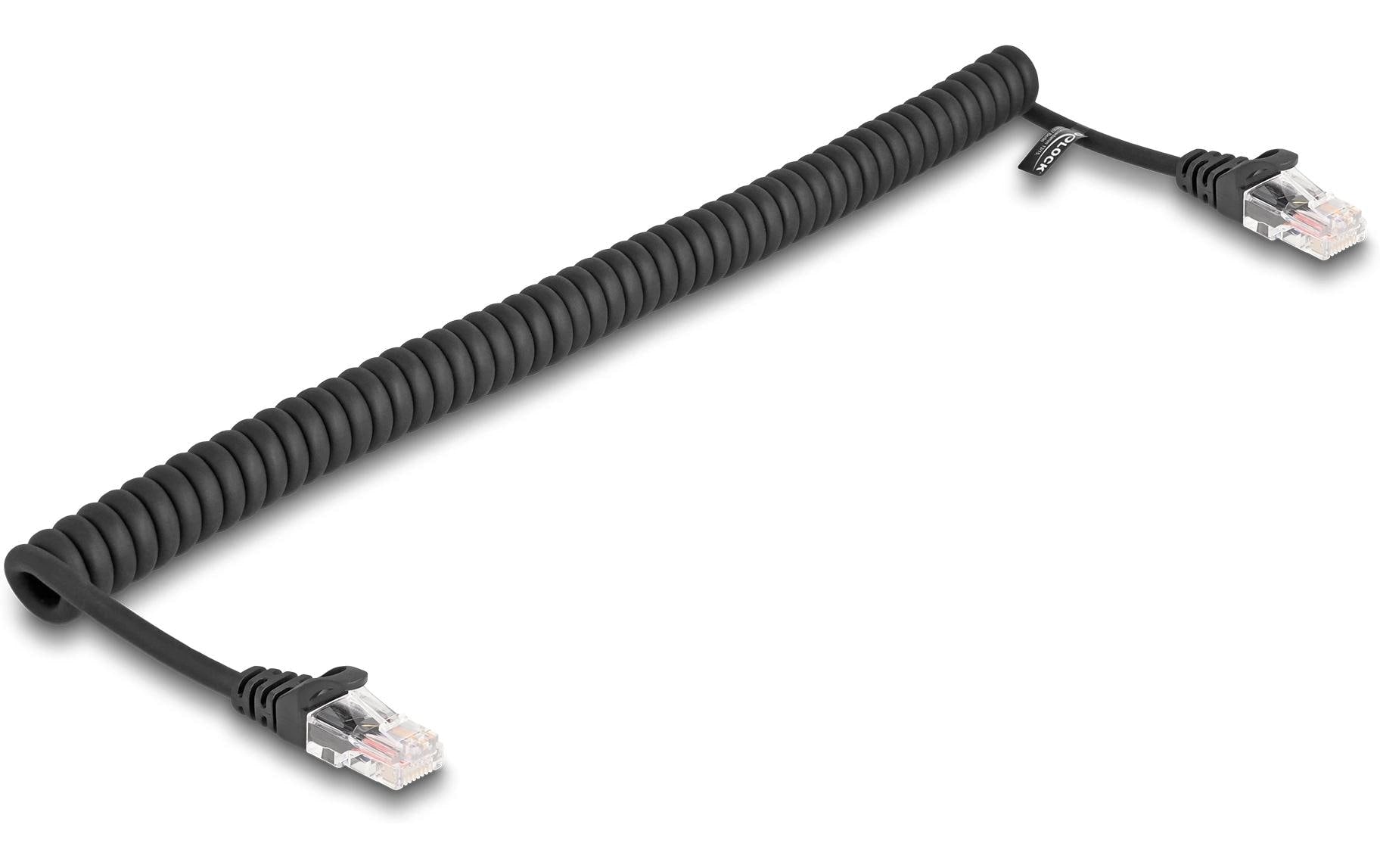 Delock Patchkabel Spiralkabel Cat 5e, UTP, 1 m, Schwarz