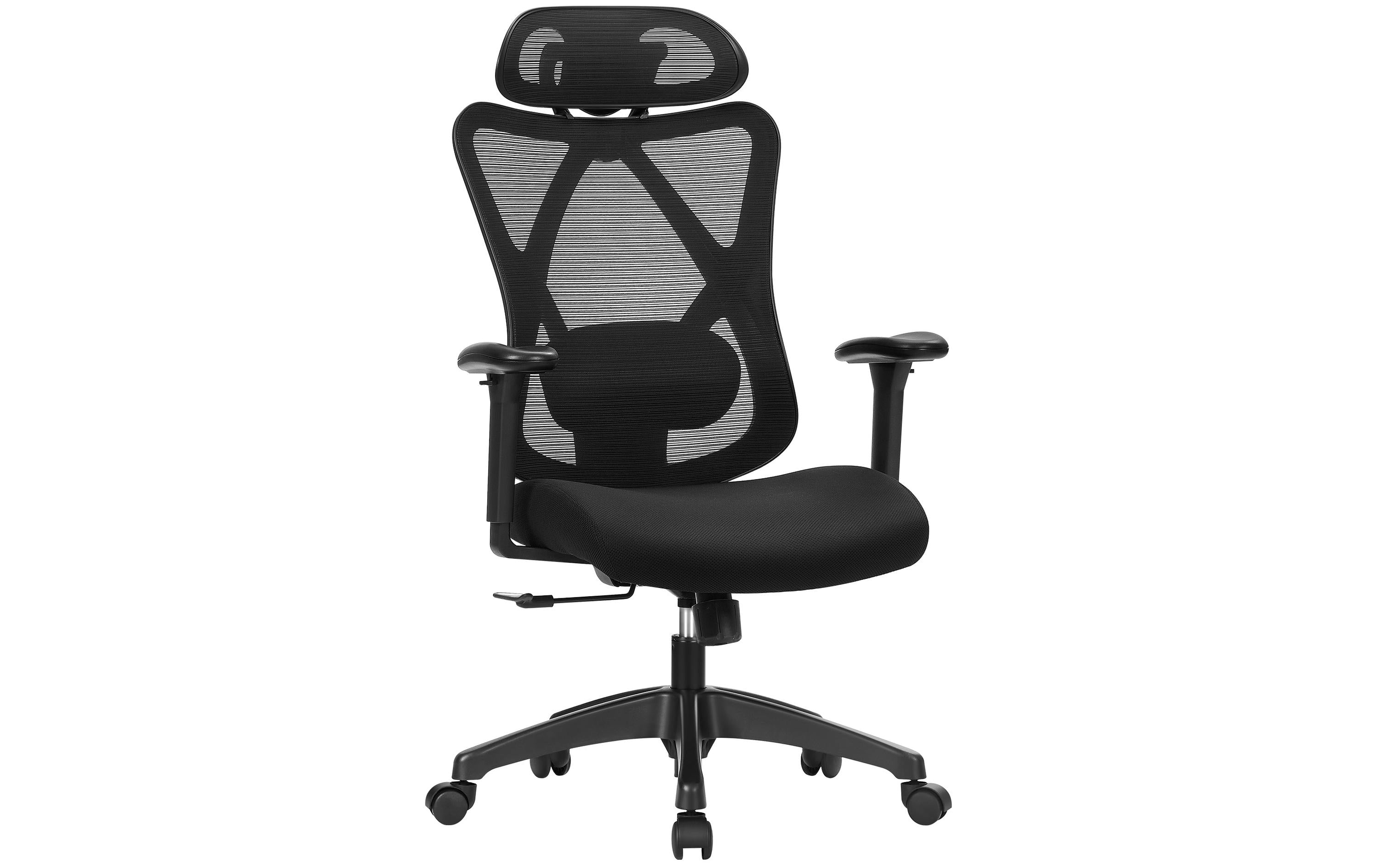 Songmics Bürostuhl mit Kopfstütze und Armlehnen, Schwarz