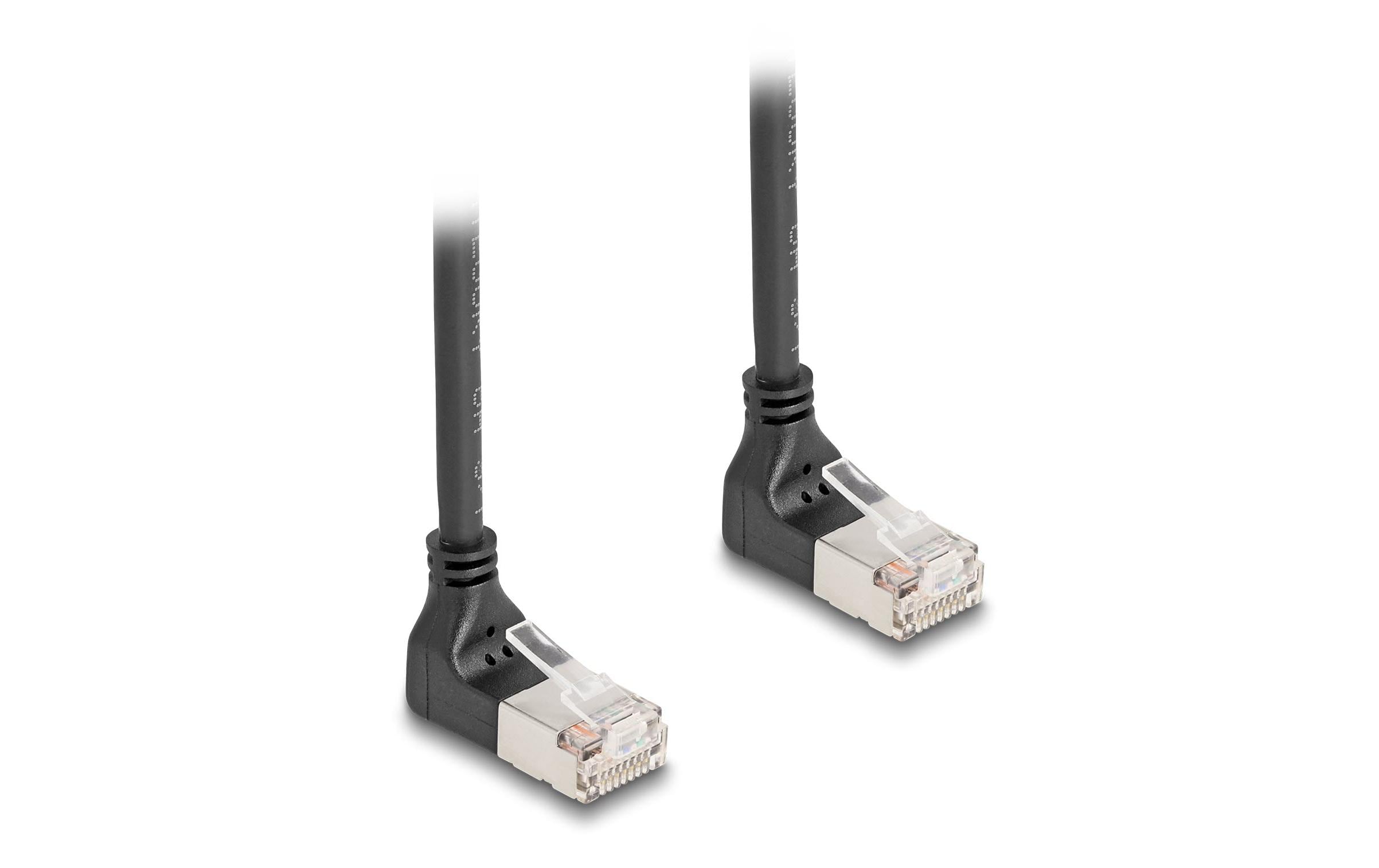 Delock Patchkabel 90° oben gewinkelt Cat 6A, S/FTP, 2 m, Schwarz