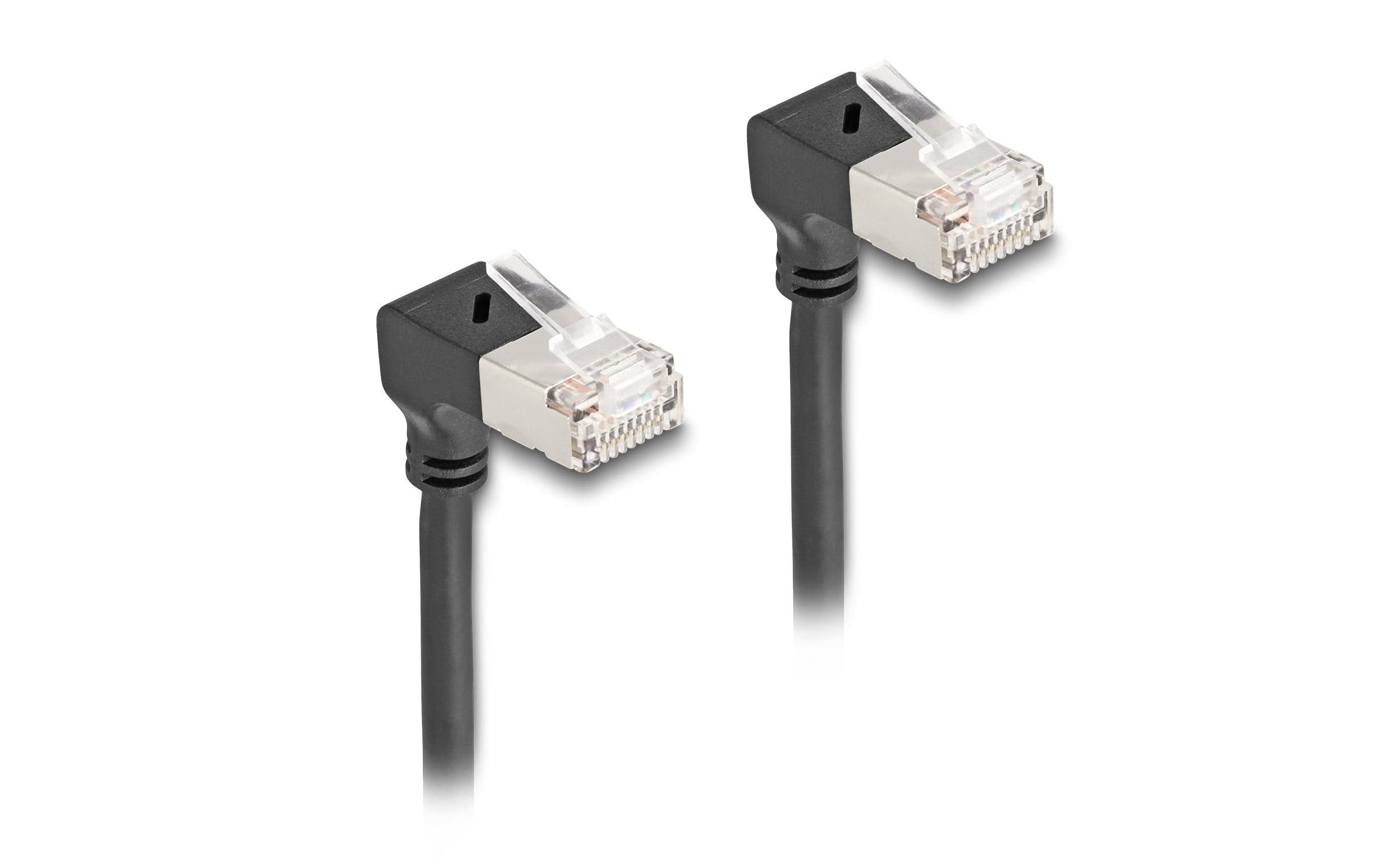 Delock Patchkabel 90° gewinkelt Cat 6A, S/FTP, 0.5 m, Schwarz