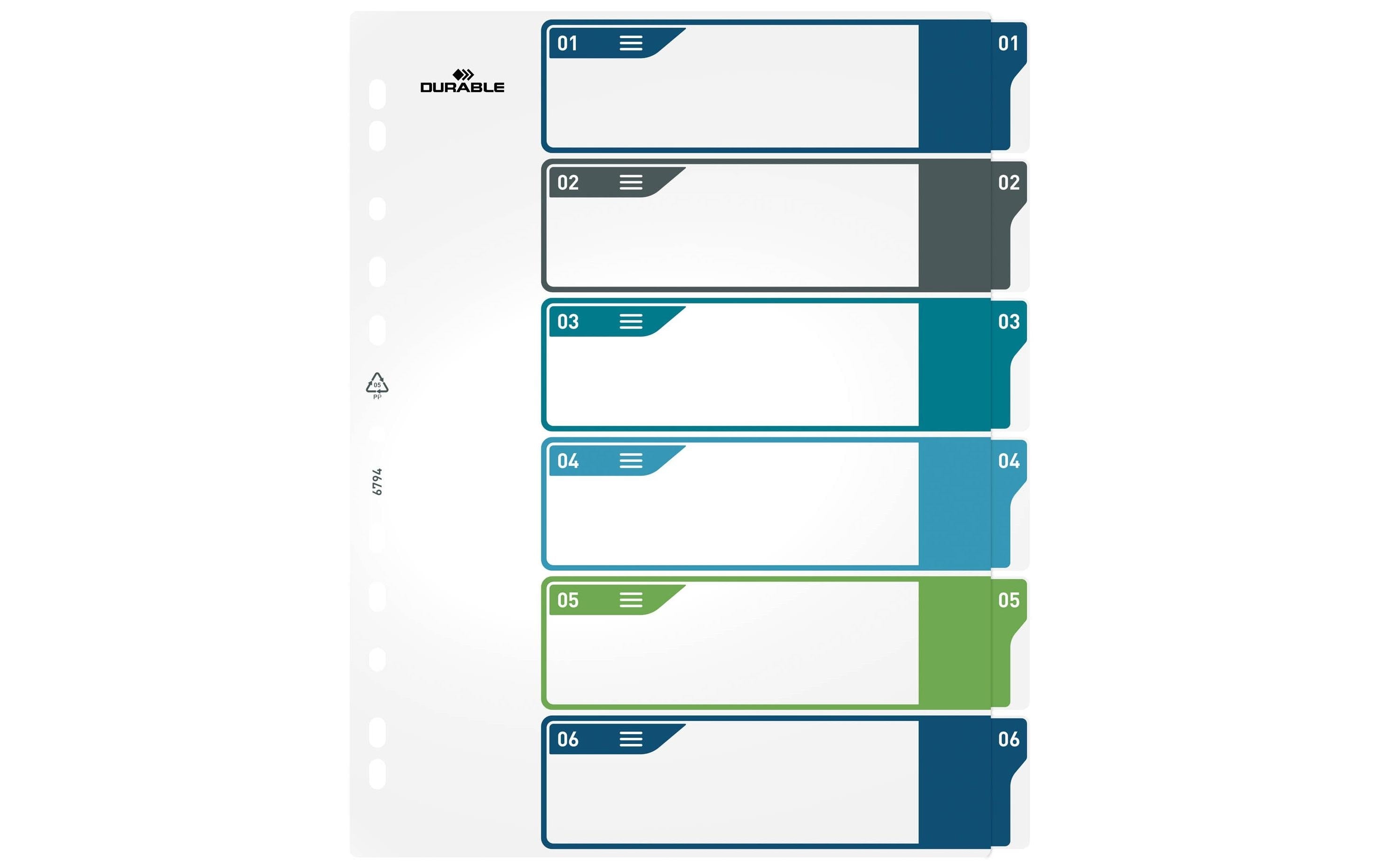 DURABLE Register A4+, 1-6, 5-farbig