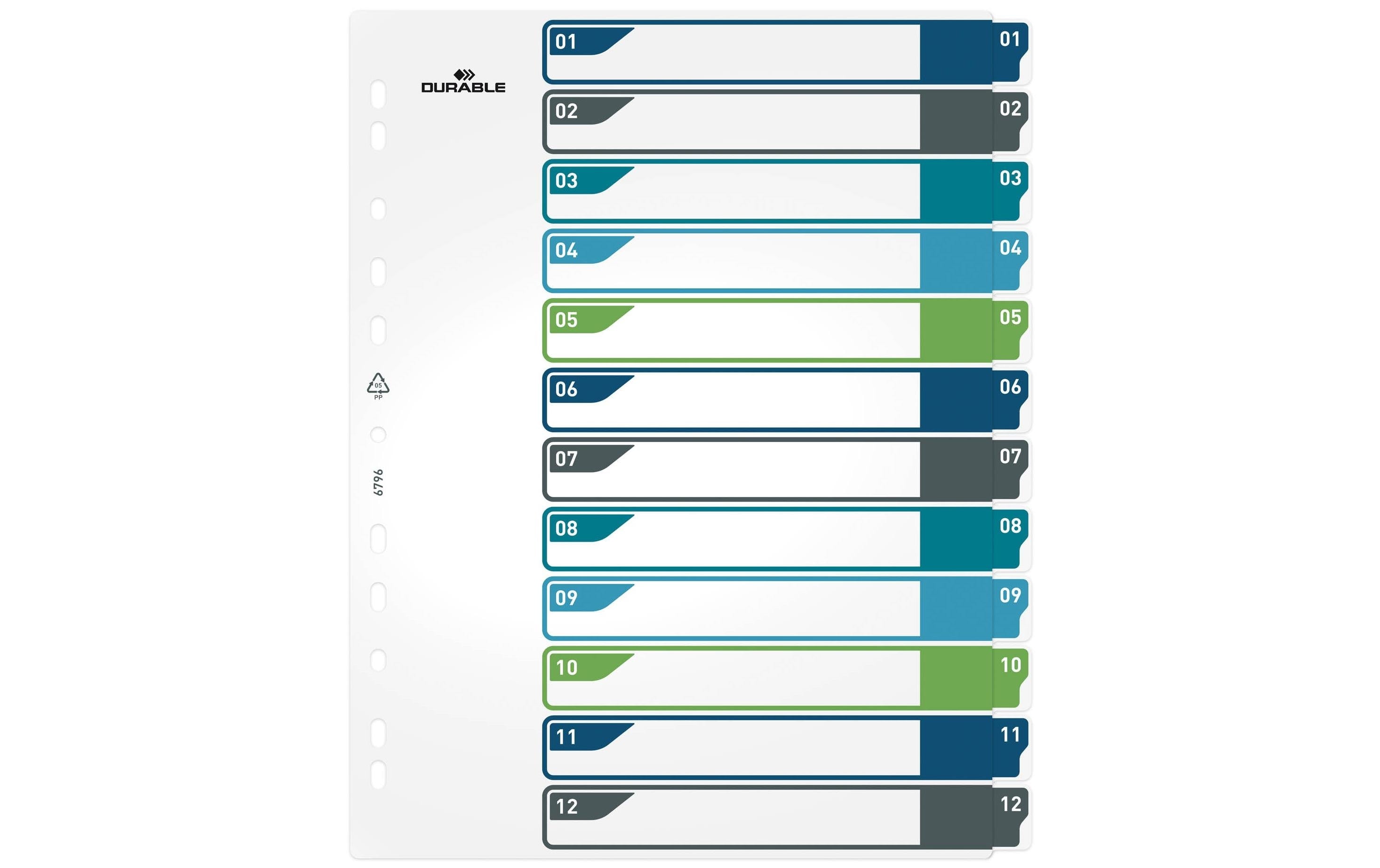 DURABLE Register A4+, 1-12, 5-farbig