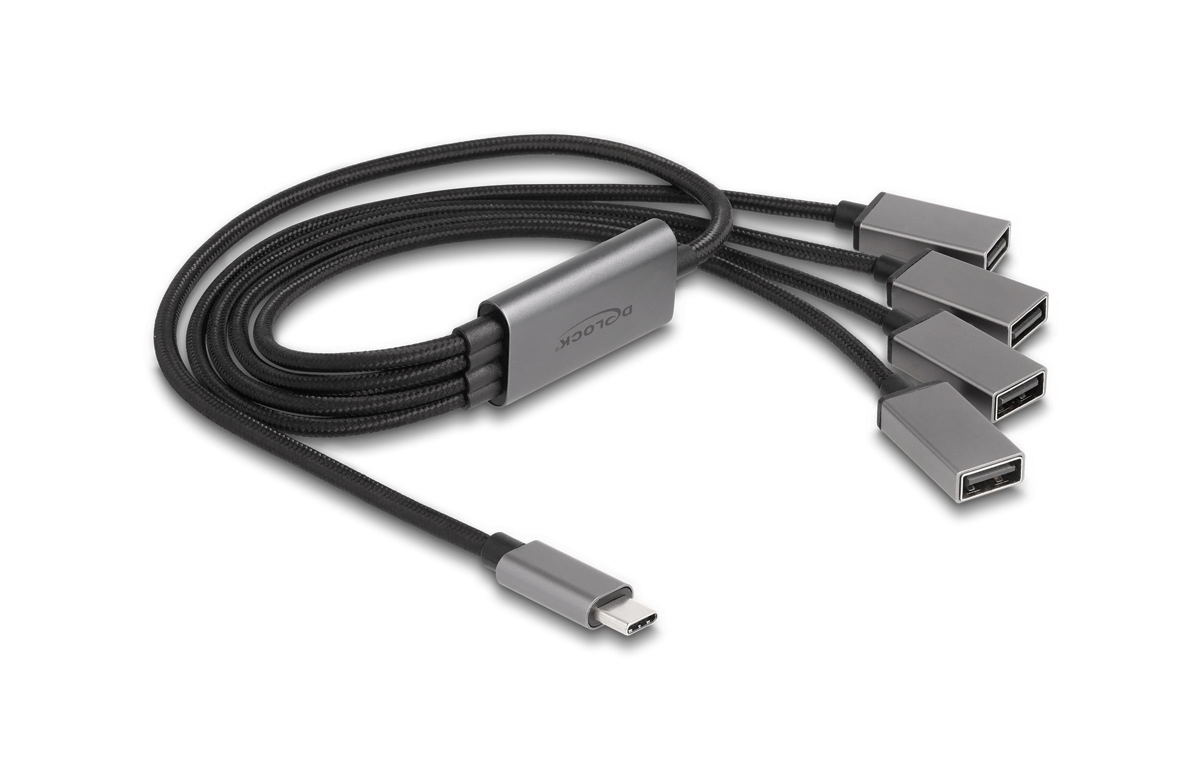 Delock USB-Hub USB 2.0 - 4x USB-A, USB Type-C, 60 cm