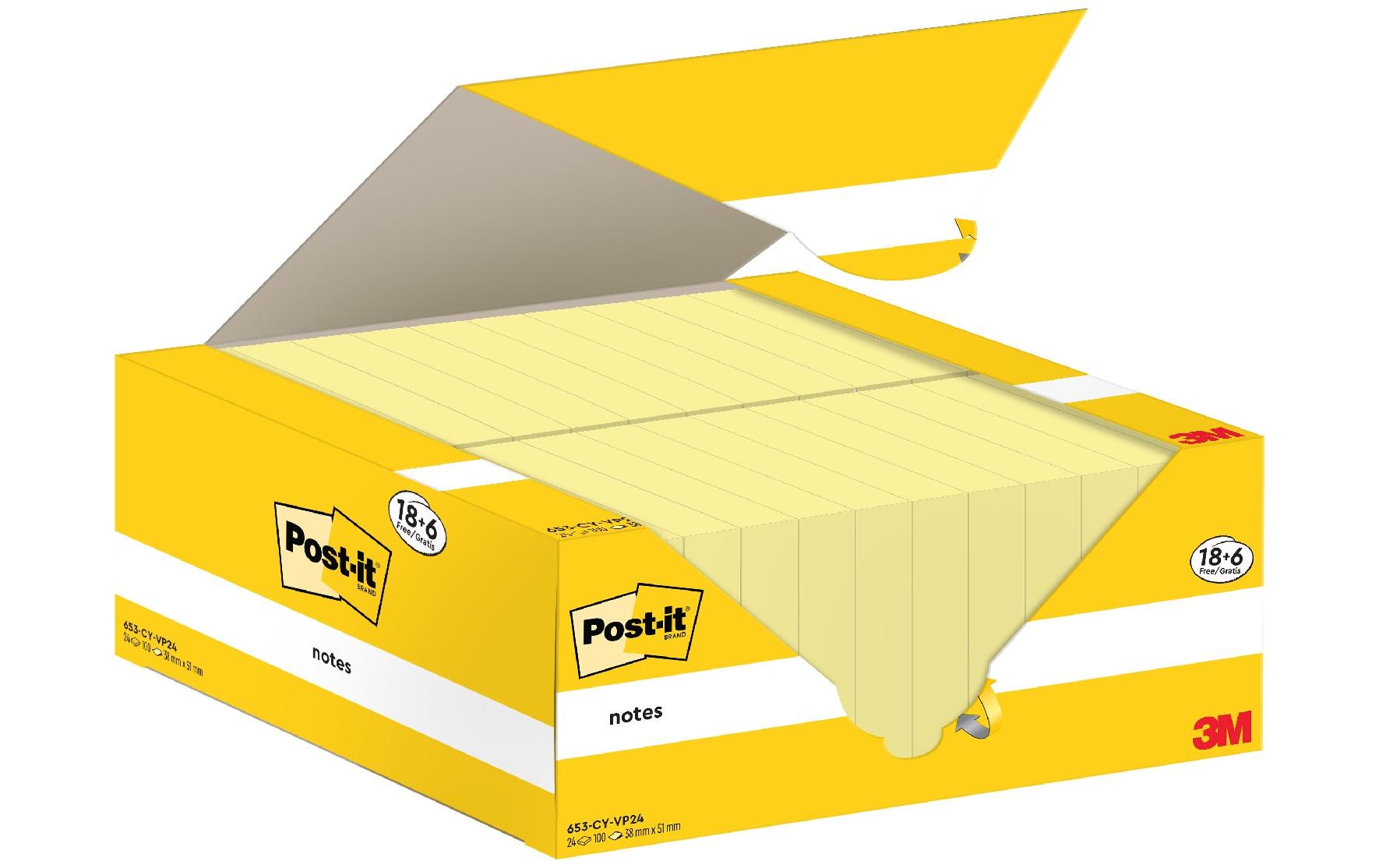 Post-it Notizzettel 3M, 38 x 51 mm, 18+6 Blöcke, Gelb