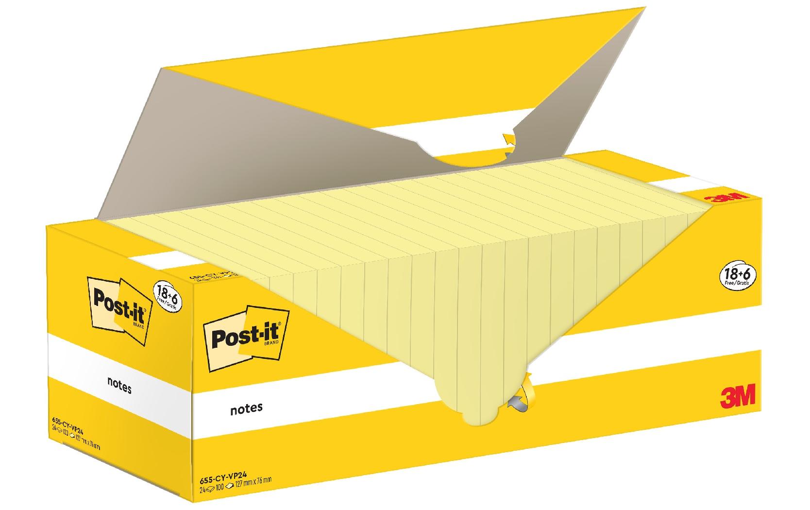 Post-it Notizzettel 3M, 76 x 127 mm, 18+6 Blöcke, Gelb
