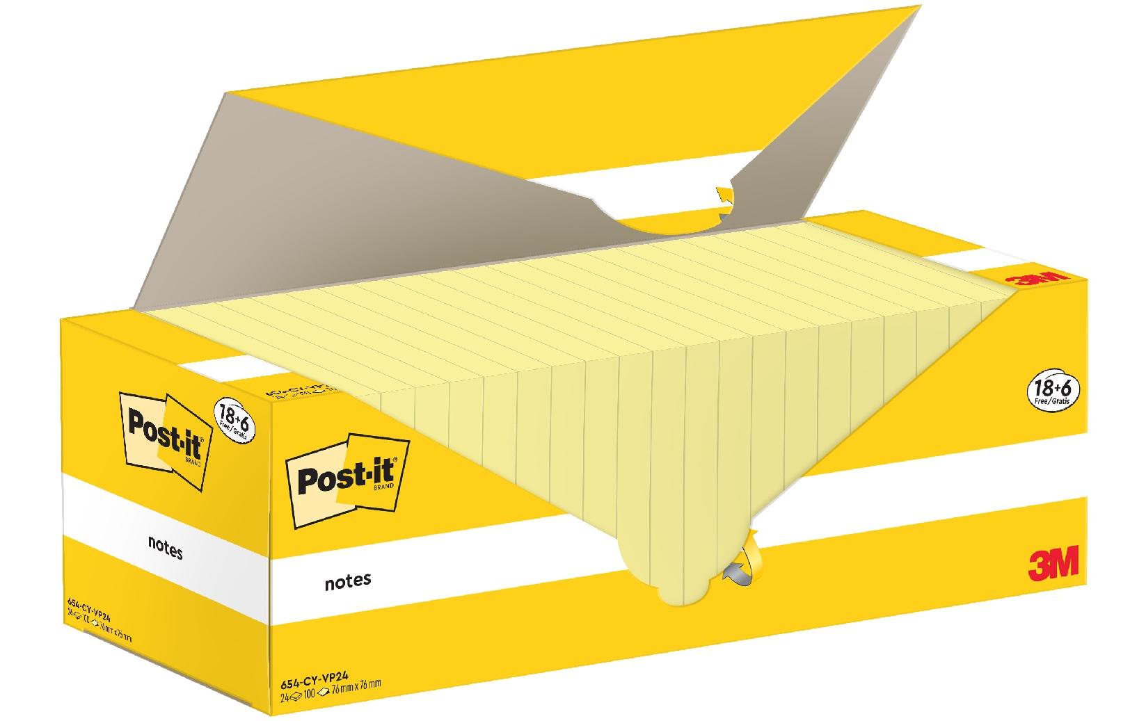Post-it Notizzettel 3M, 76 x 76 mm, 18+6 Blöcke, Gelb