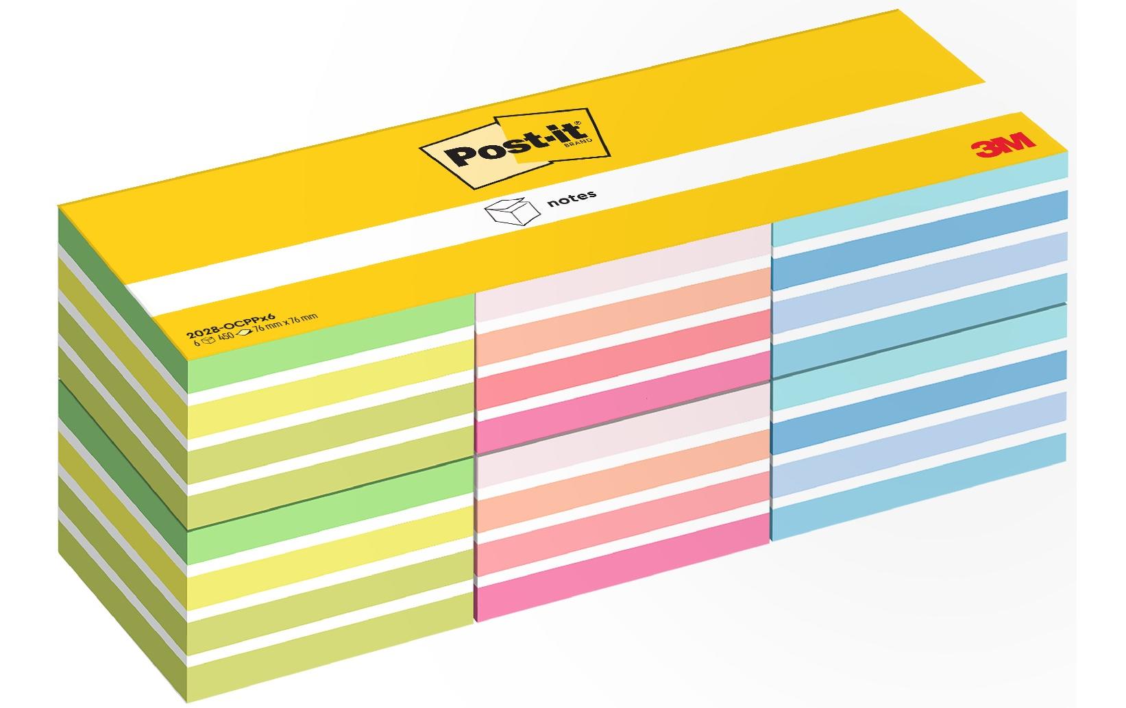 Post-it Notizzettel 3M, 76 x 76 mm, 6 Blöcke, verschiedene Farben