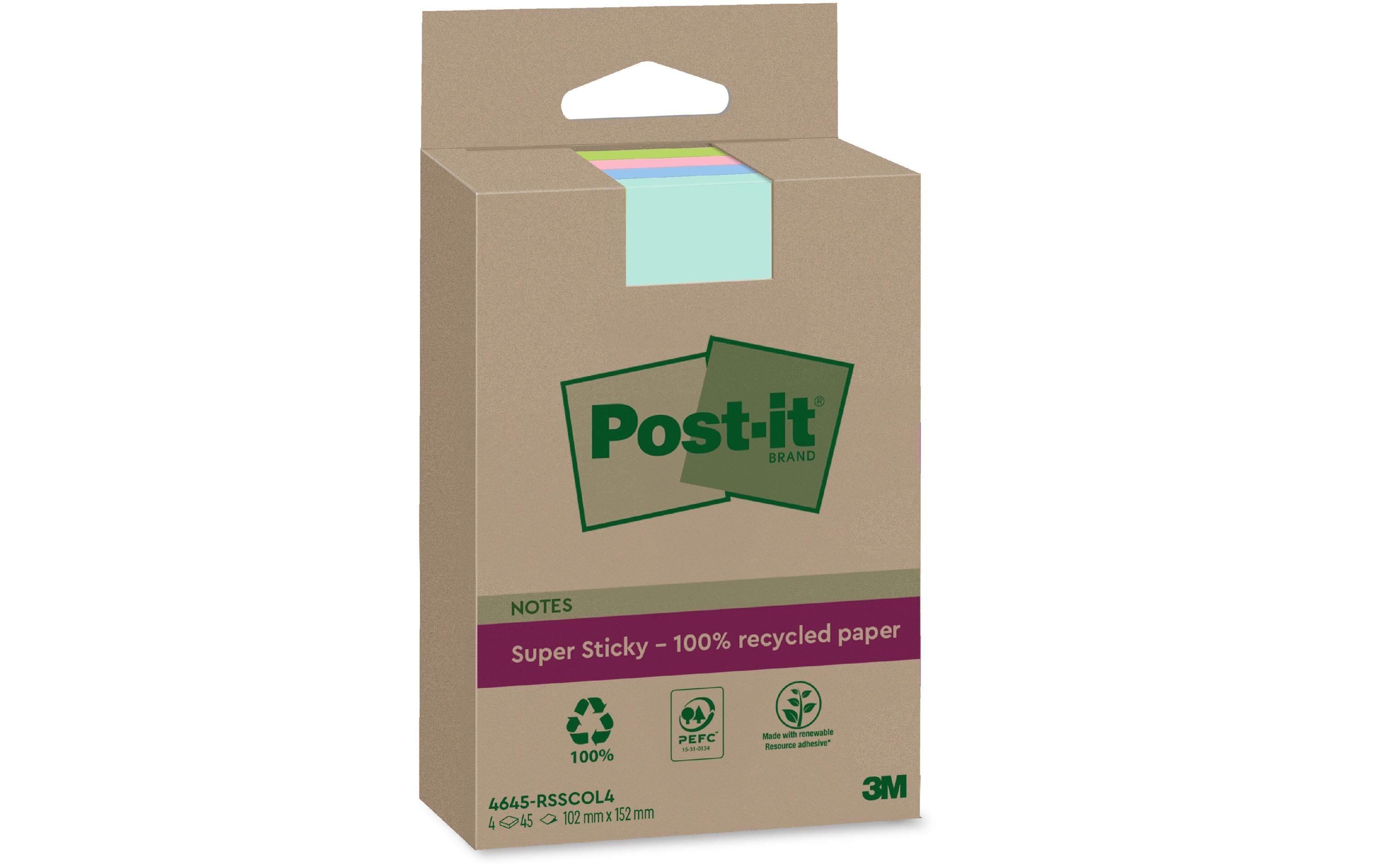 Post-it Notizzettel 3M Recycling Notes 4 Blöcke, mehrfarbig