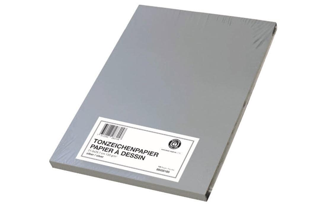 Papyrus Tonzeichenpapier A4, 130 g/m²,  100 Stück, Silber Matt